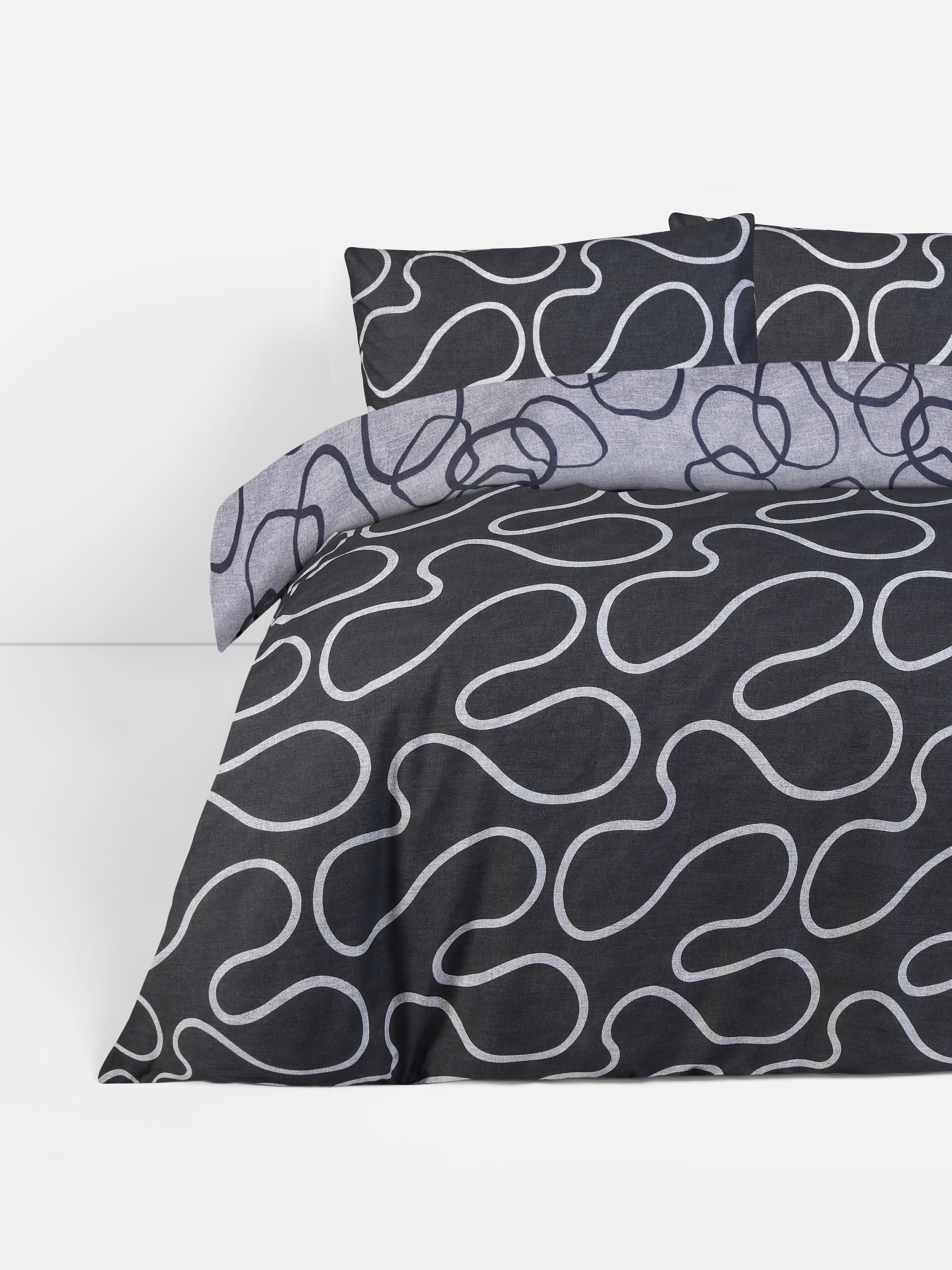 Bettwäscheset für Doppelbetten in Schwarz und Grau mit Wellen
