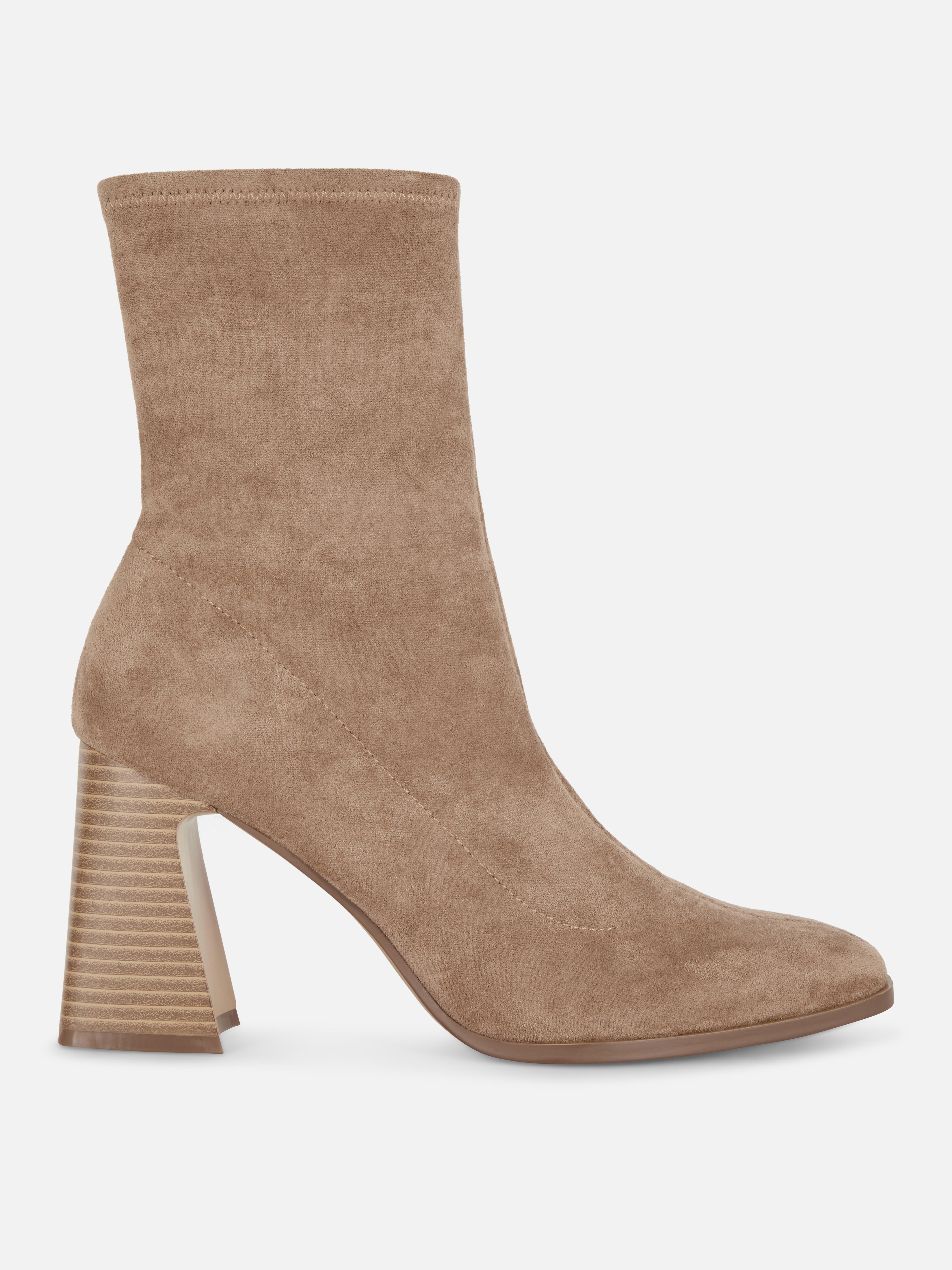 Faux Suede Flared Heel Boots