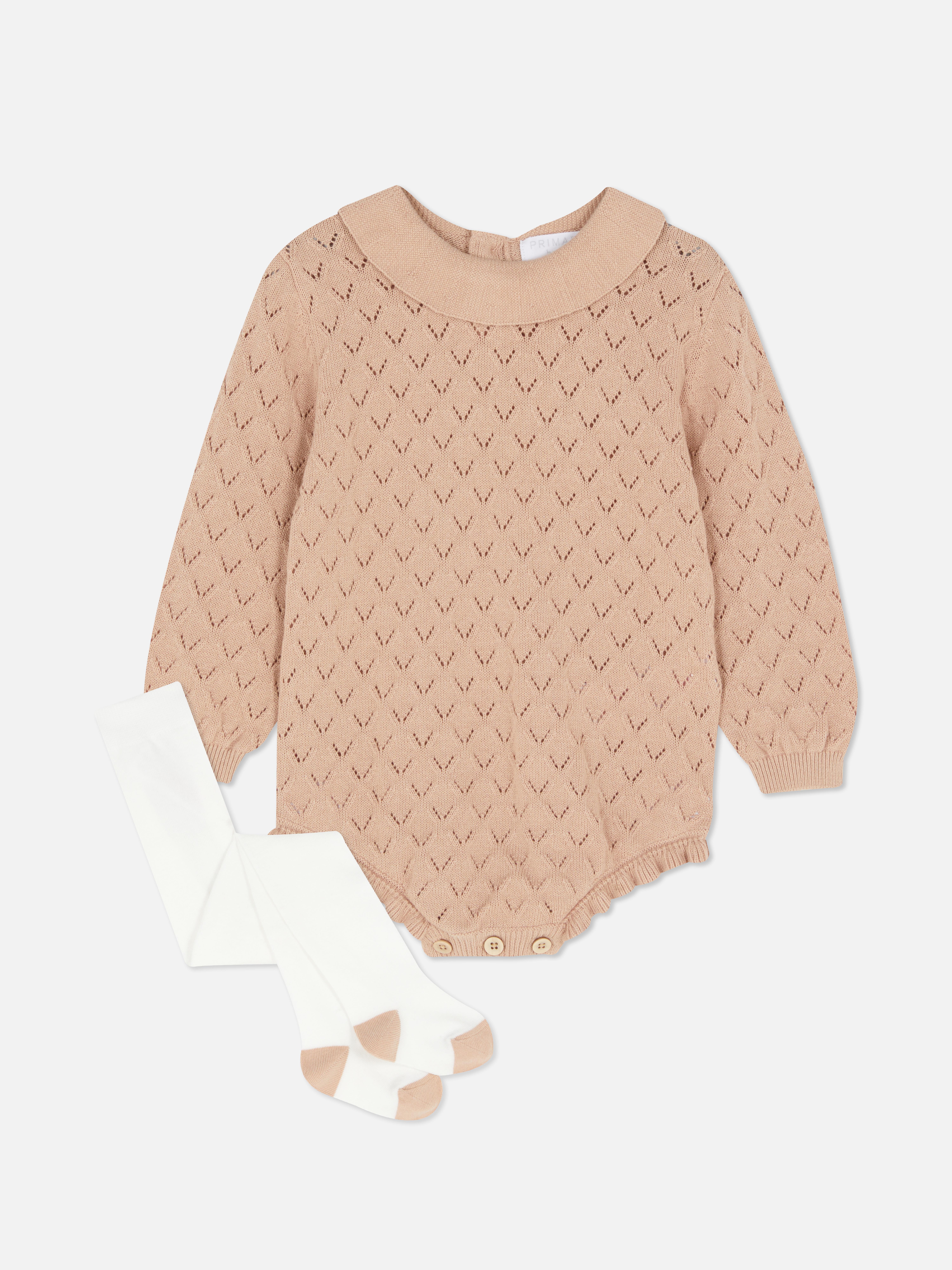 Chenille Knit Romper and Tights Set