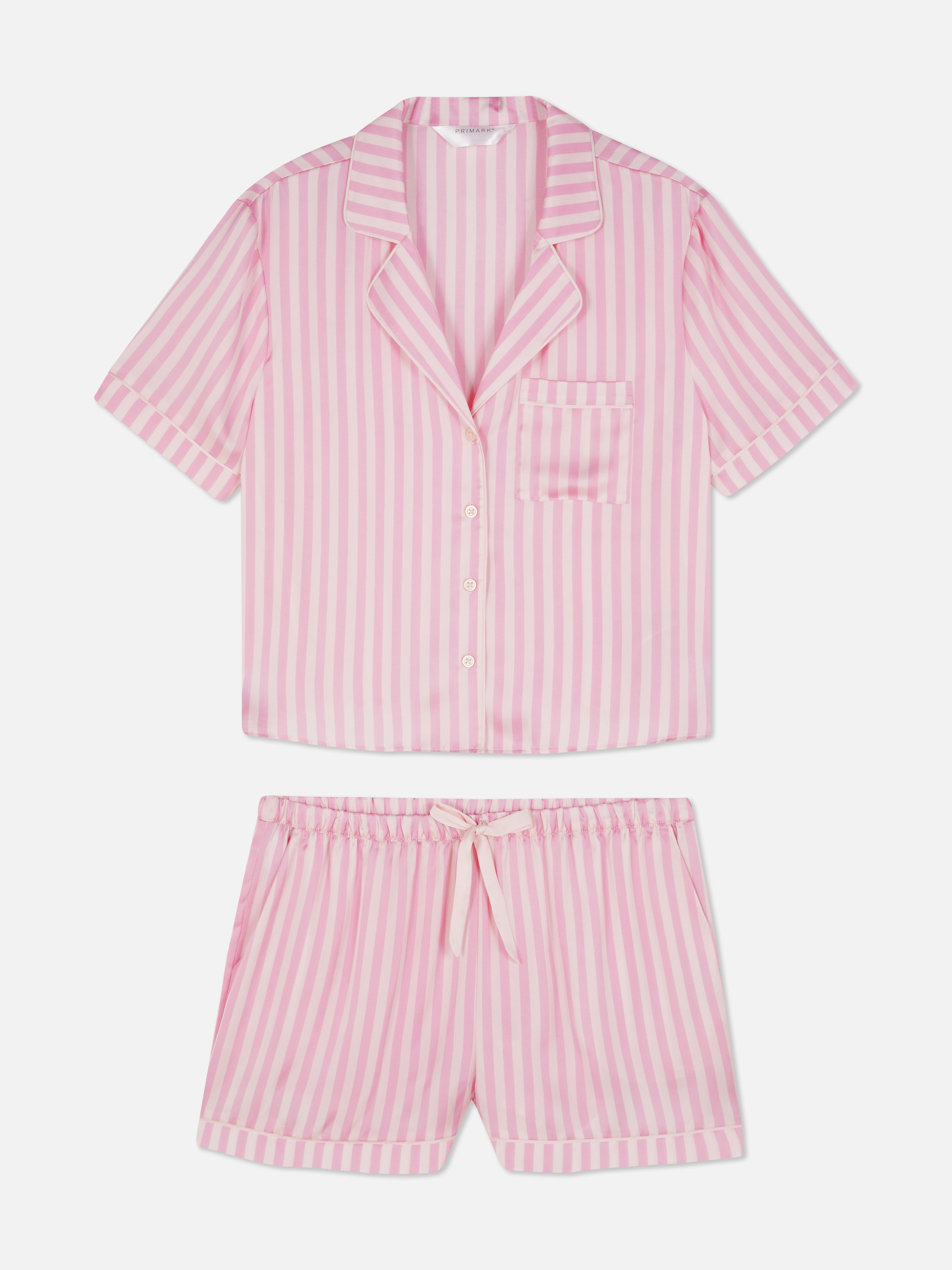 Satin Cropped Pajama Top & Shorts Set