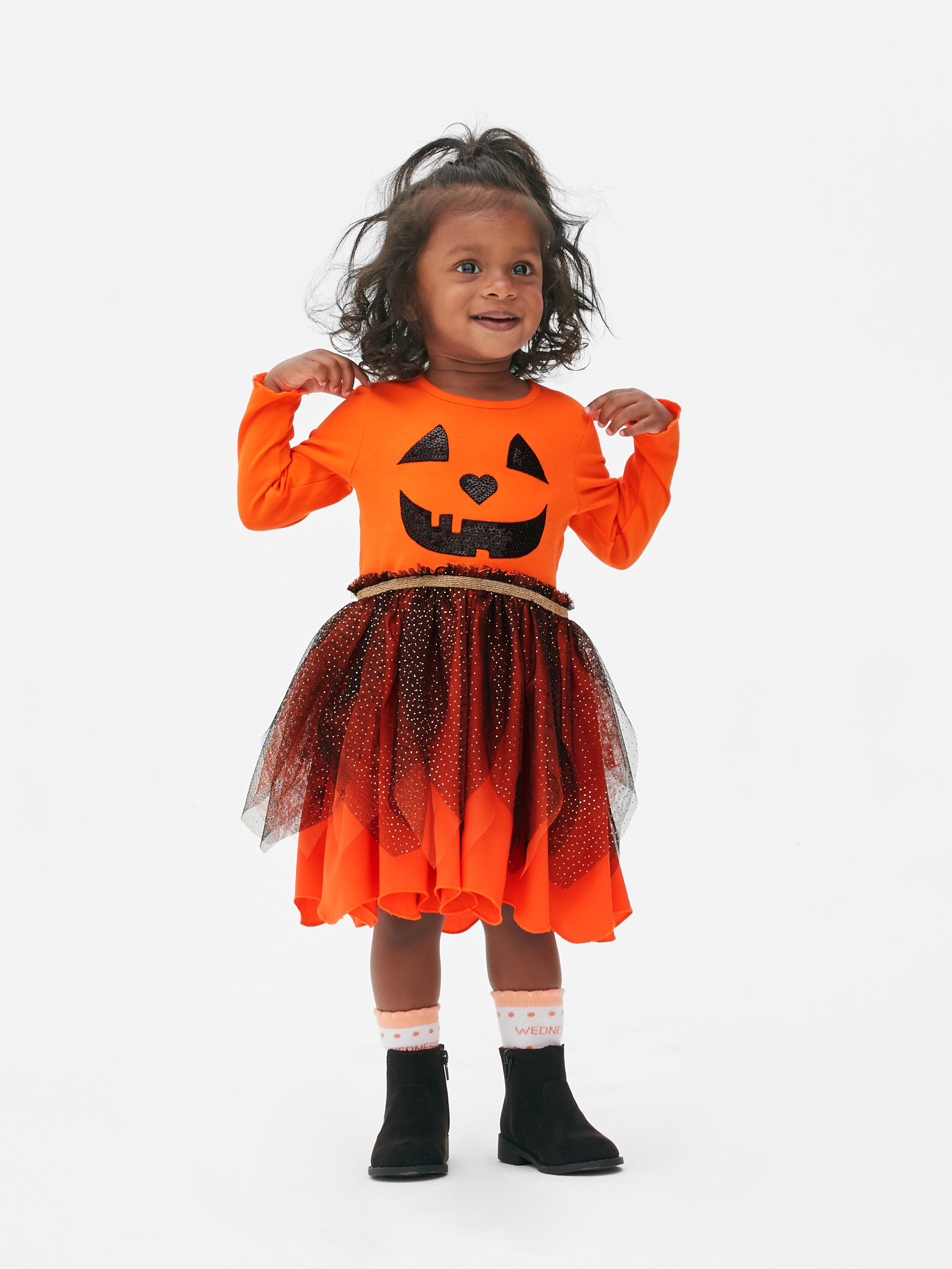 Halloween Long Sleeve Pumpkin Tutu Dress