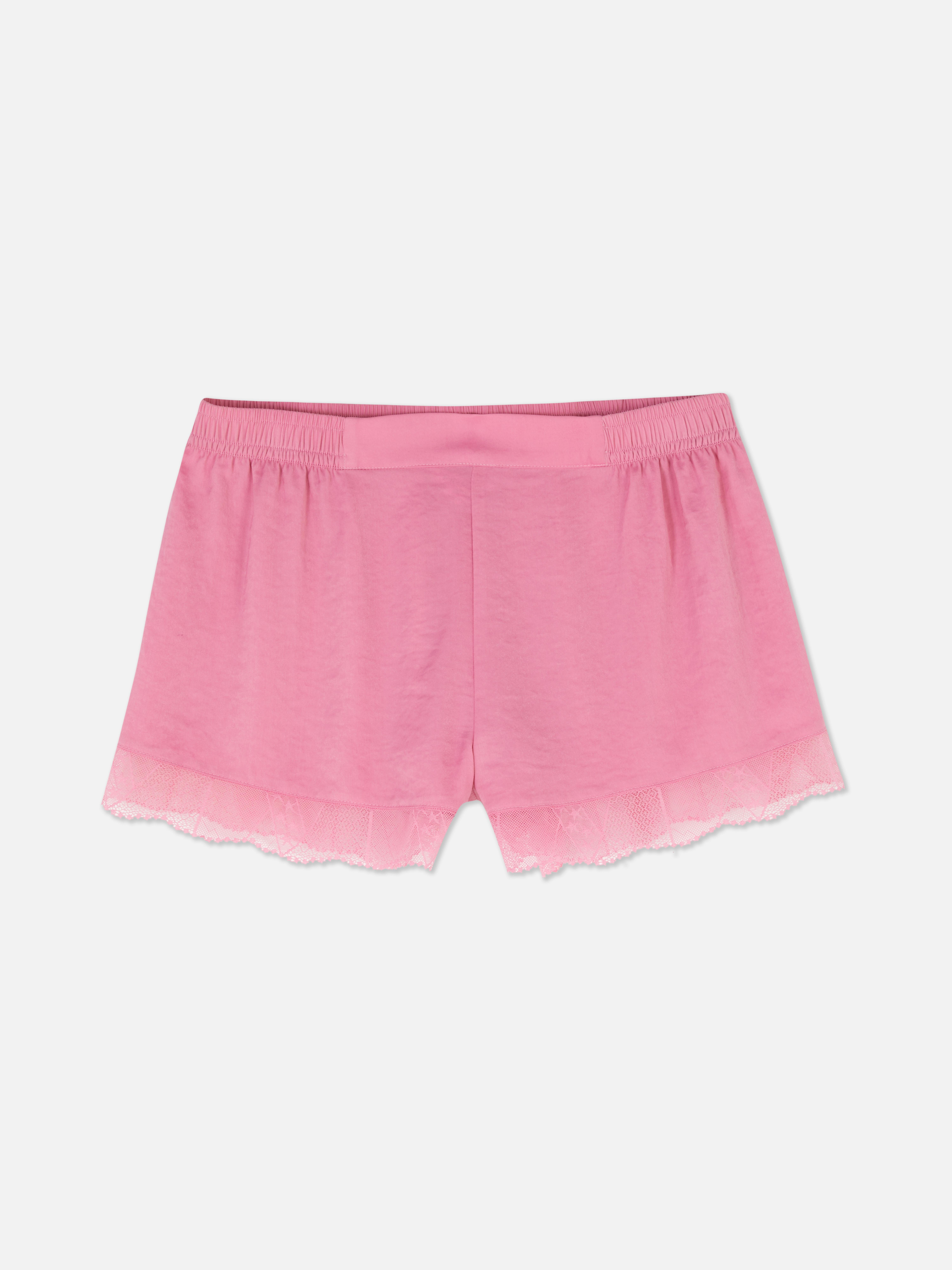 Shorts da notte in raso con bordo in pizzo