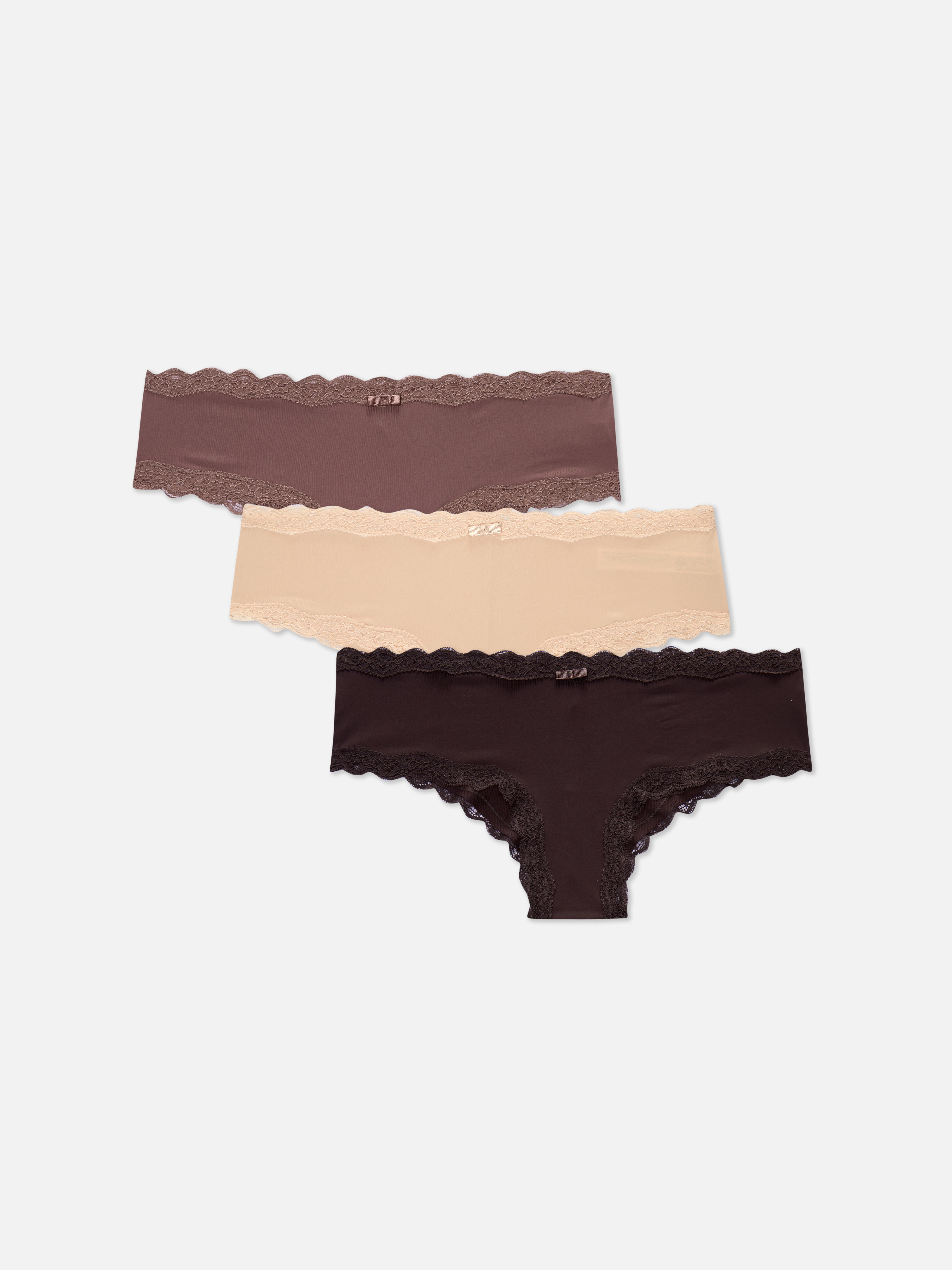 Womens Oatmeal 3pk Lace Trim Hipster Briefs