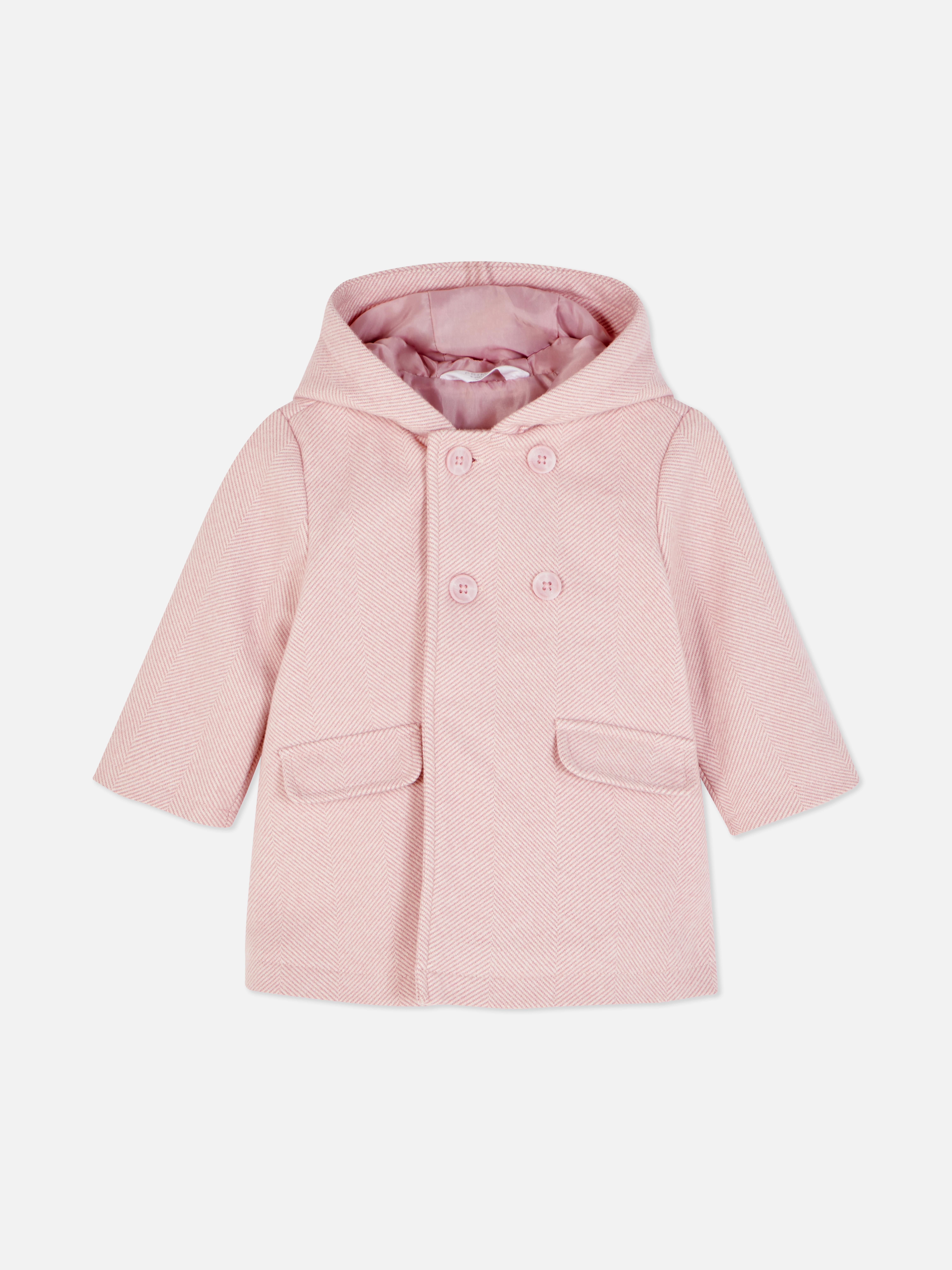 Herringbone Hooded Coat Pink