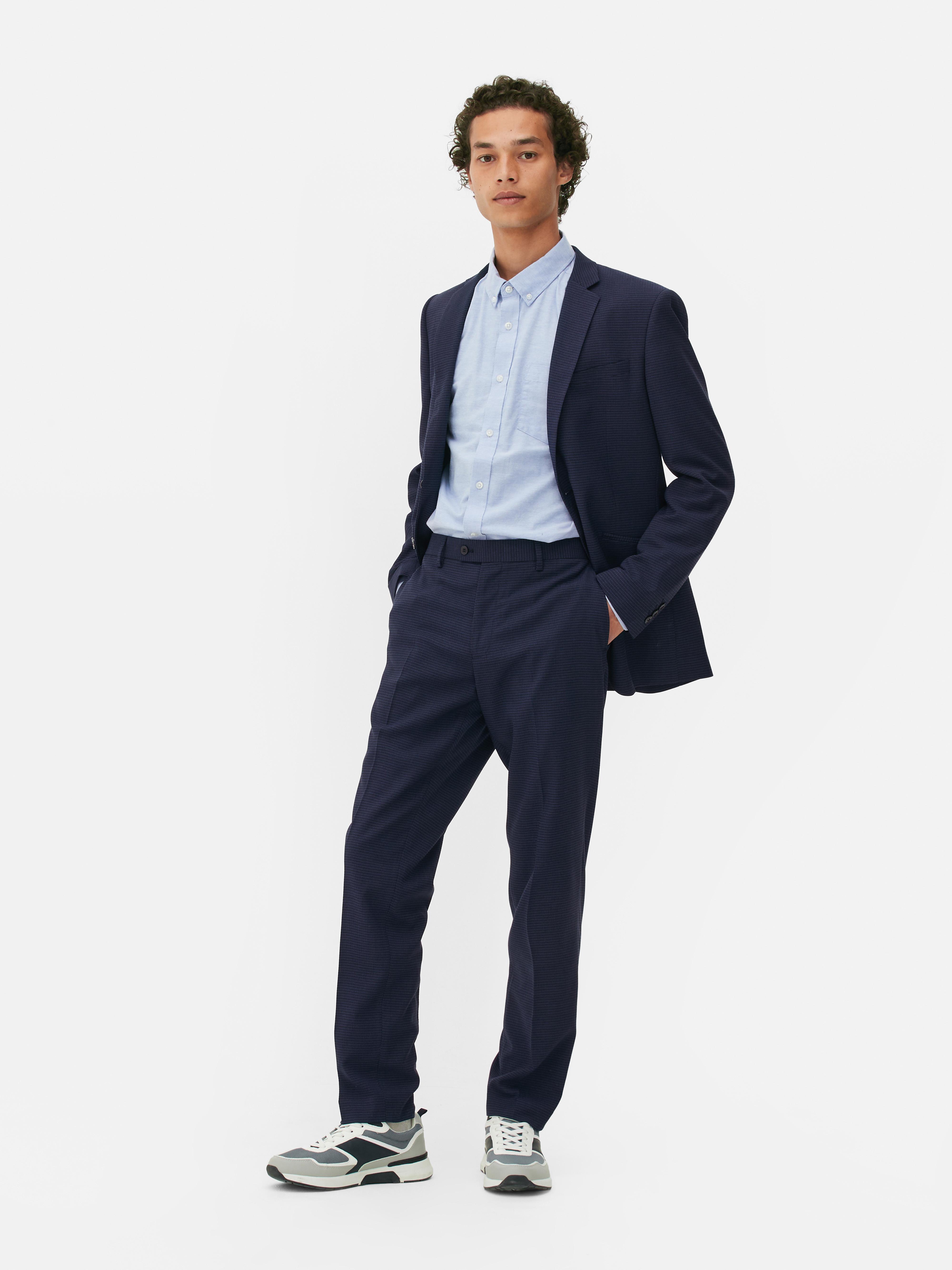 Navy blue suit pants with micro motif