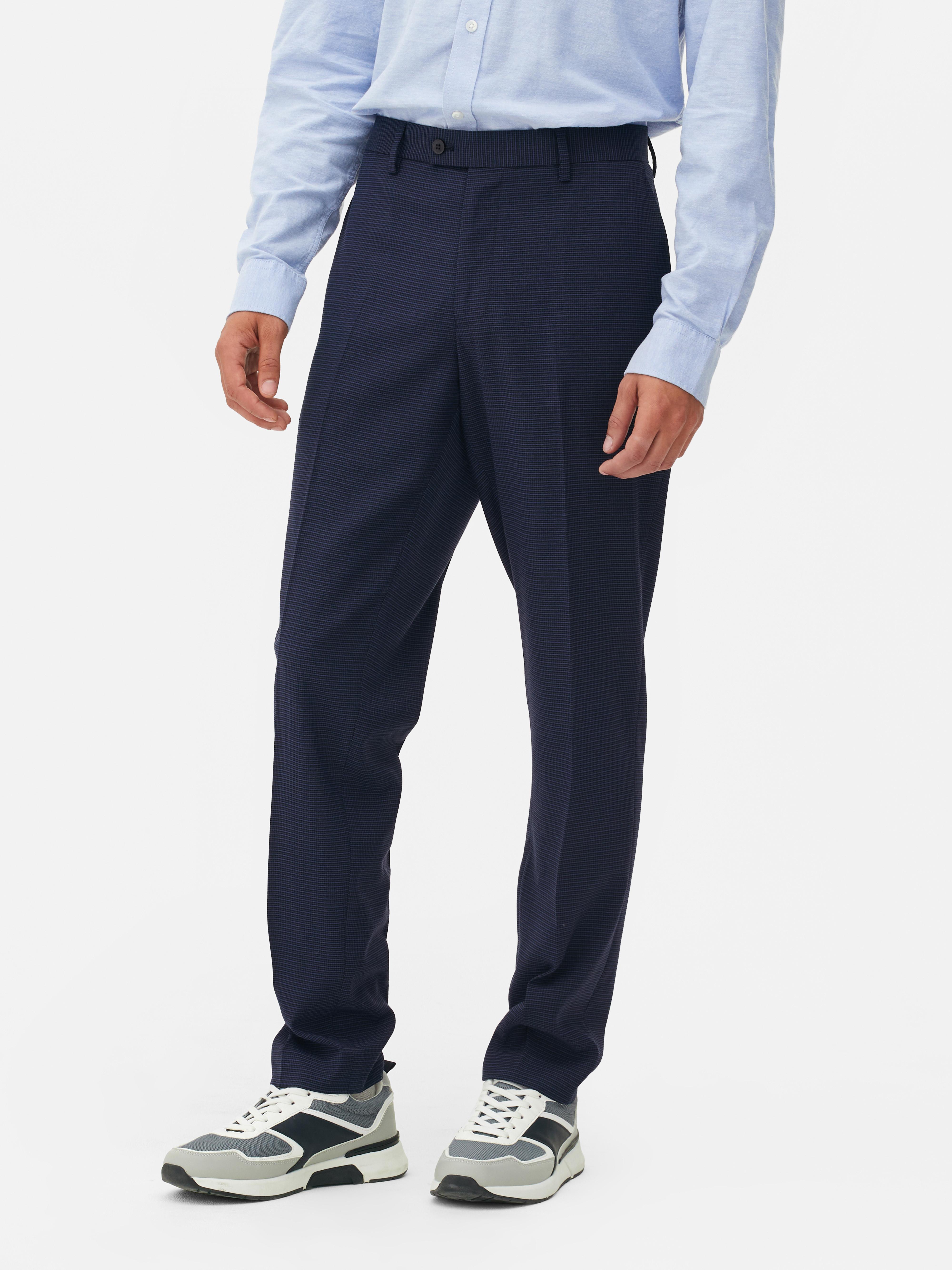 Mens Navy Micro Check Tapered Suit Trousers | Primark