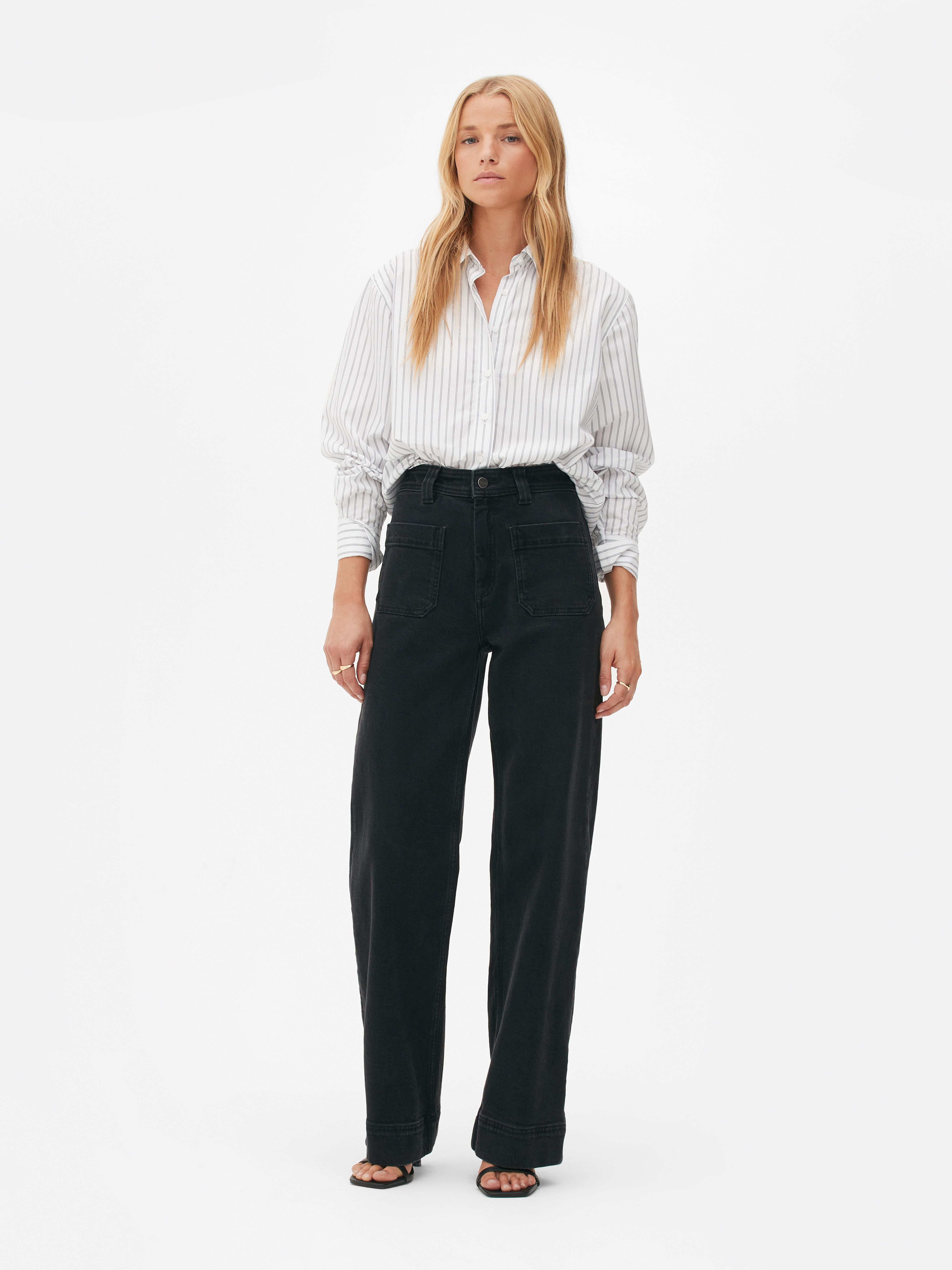 Womens Black Cotton Rich Wide Leg Jeans | Primark