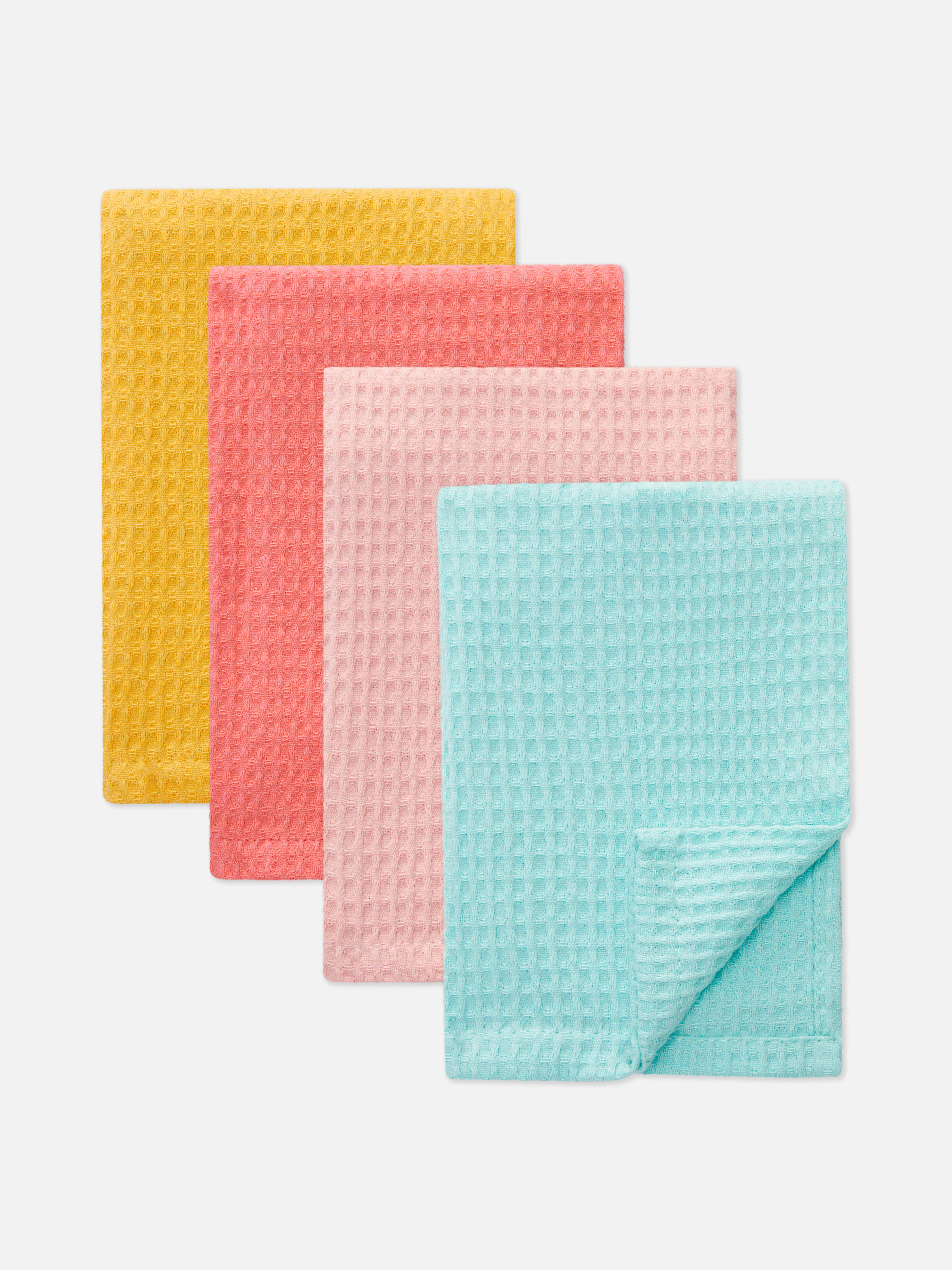 Gewafelde theedoeken, set van 4 Aqua