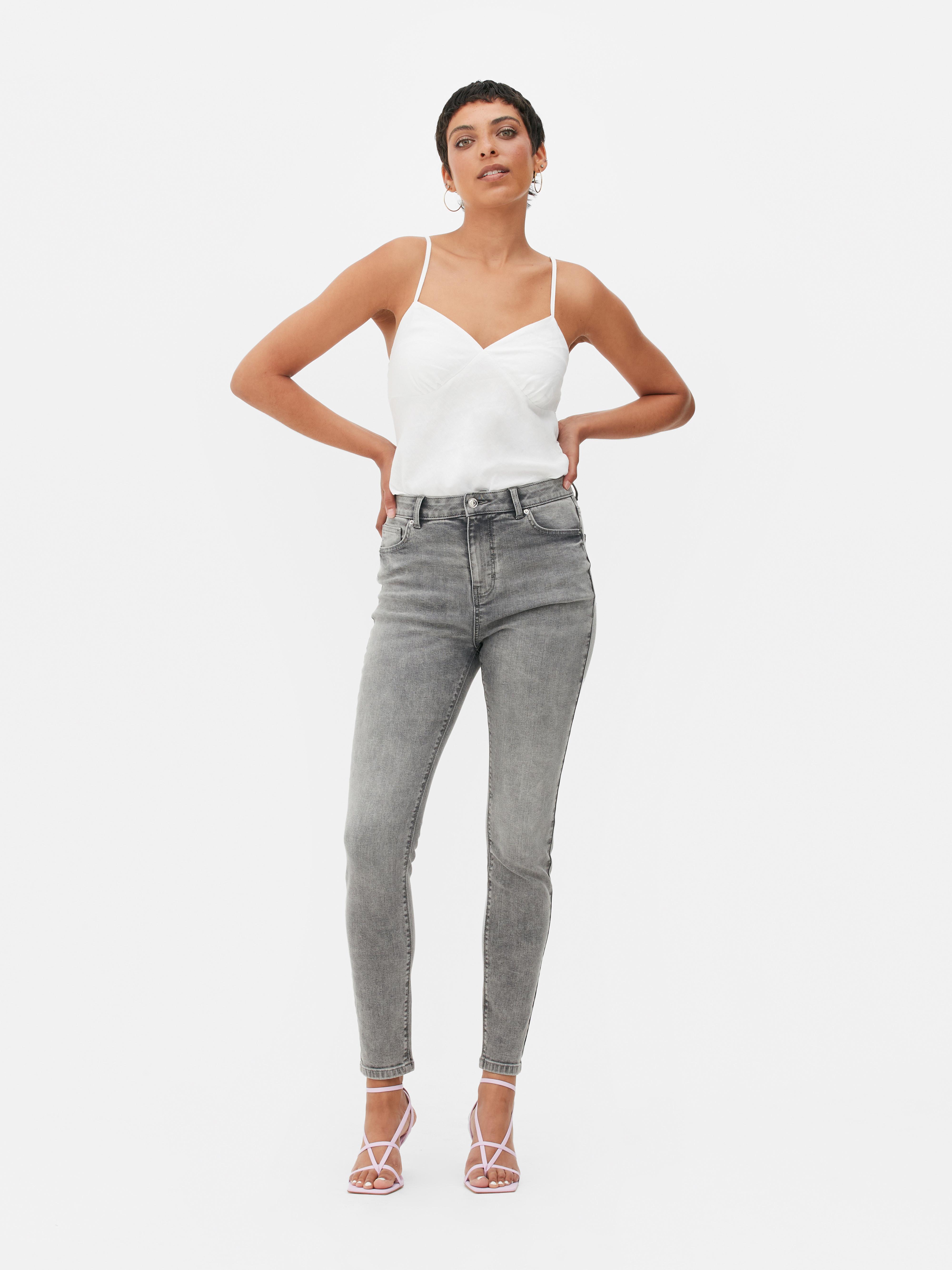 Skinny Jeans mit hohem Bund Grau