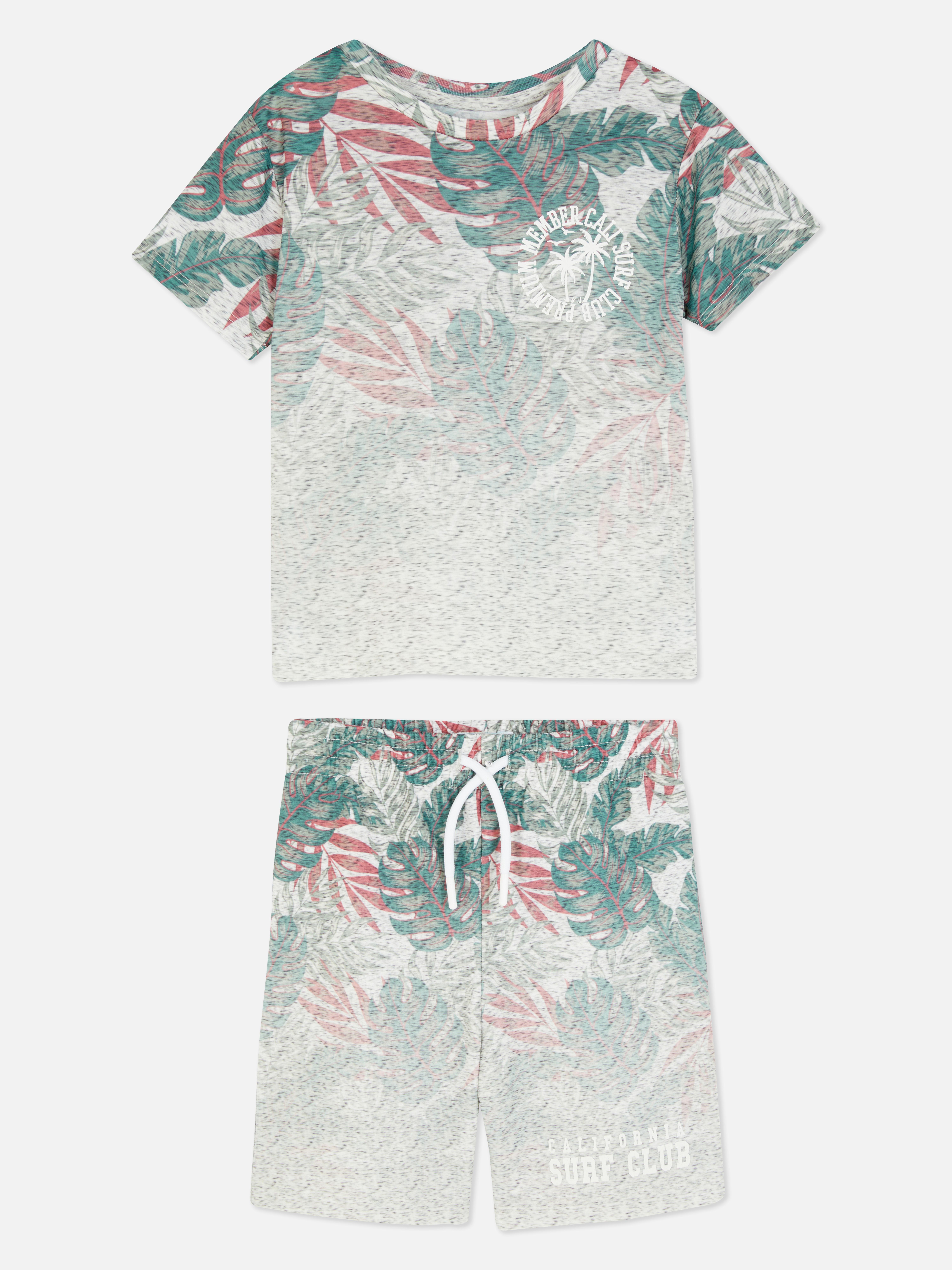 Leaf Print Shorts and T-shirt Set