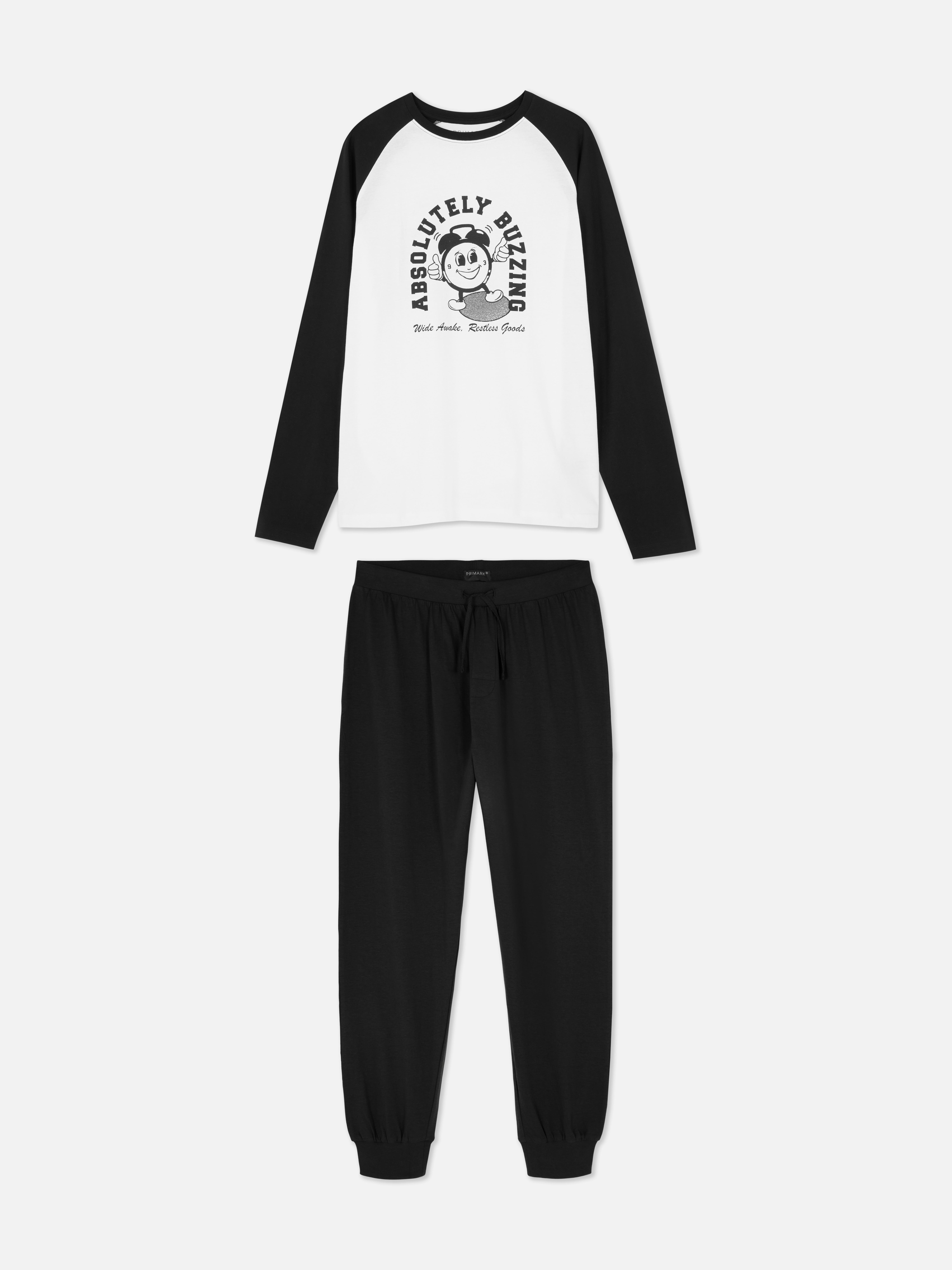 Conjunto pijama t-shirt e calças Preto/Branco
