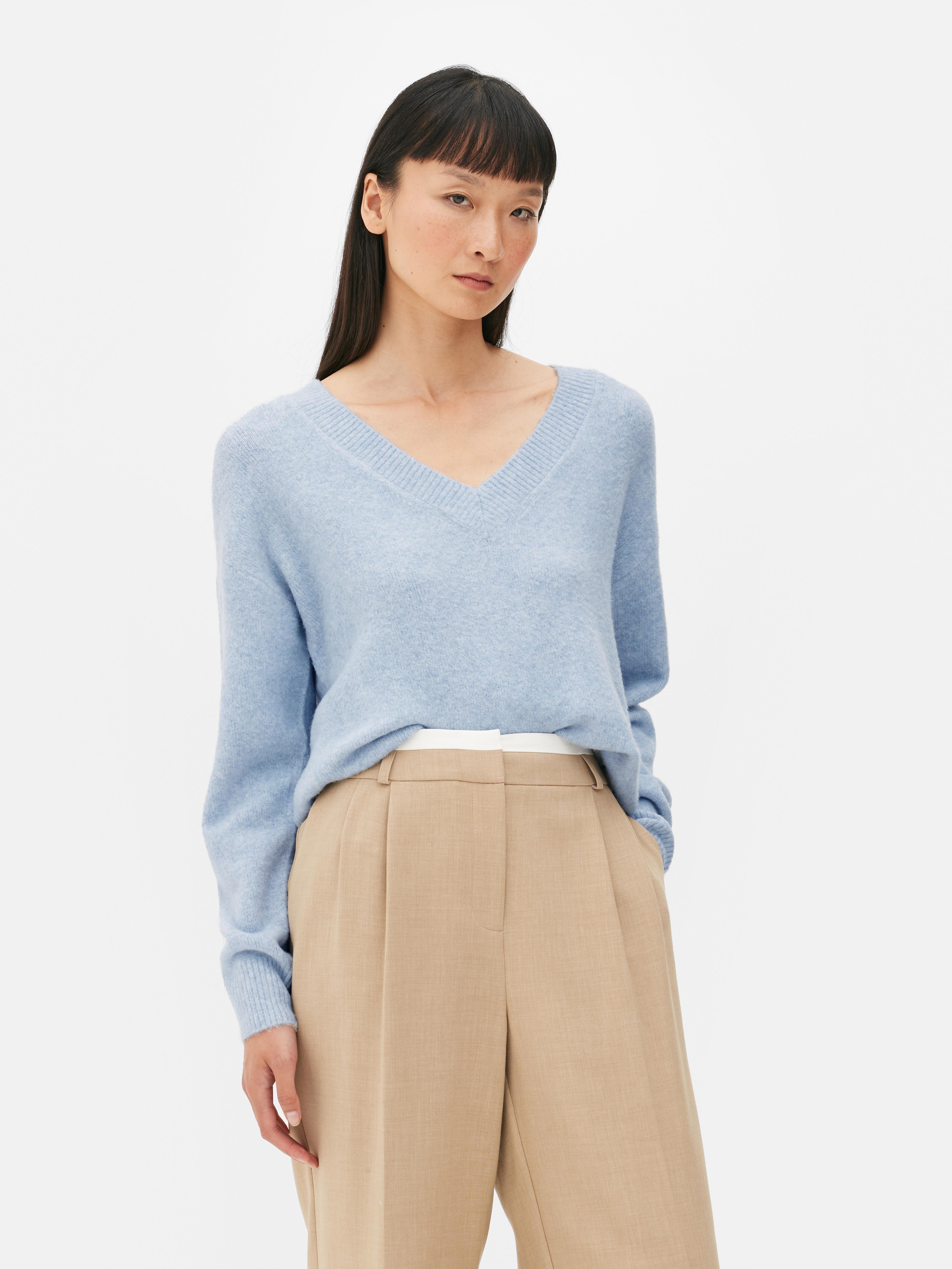 Women's Blue V Neck Jumper | Primark