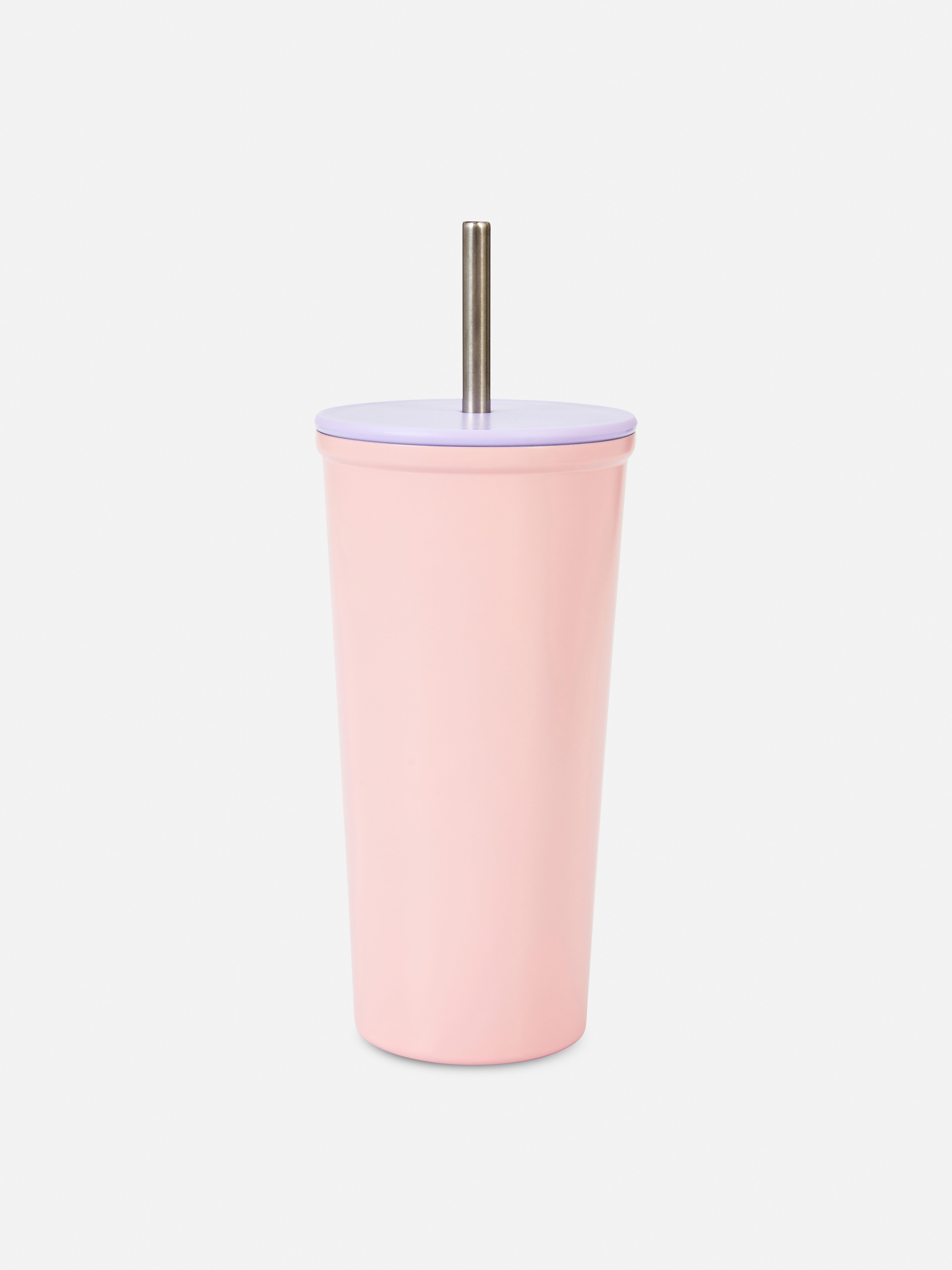 Colour Block Lidded Cup With Straw