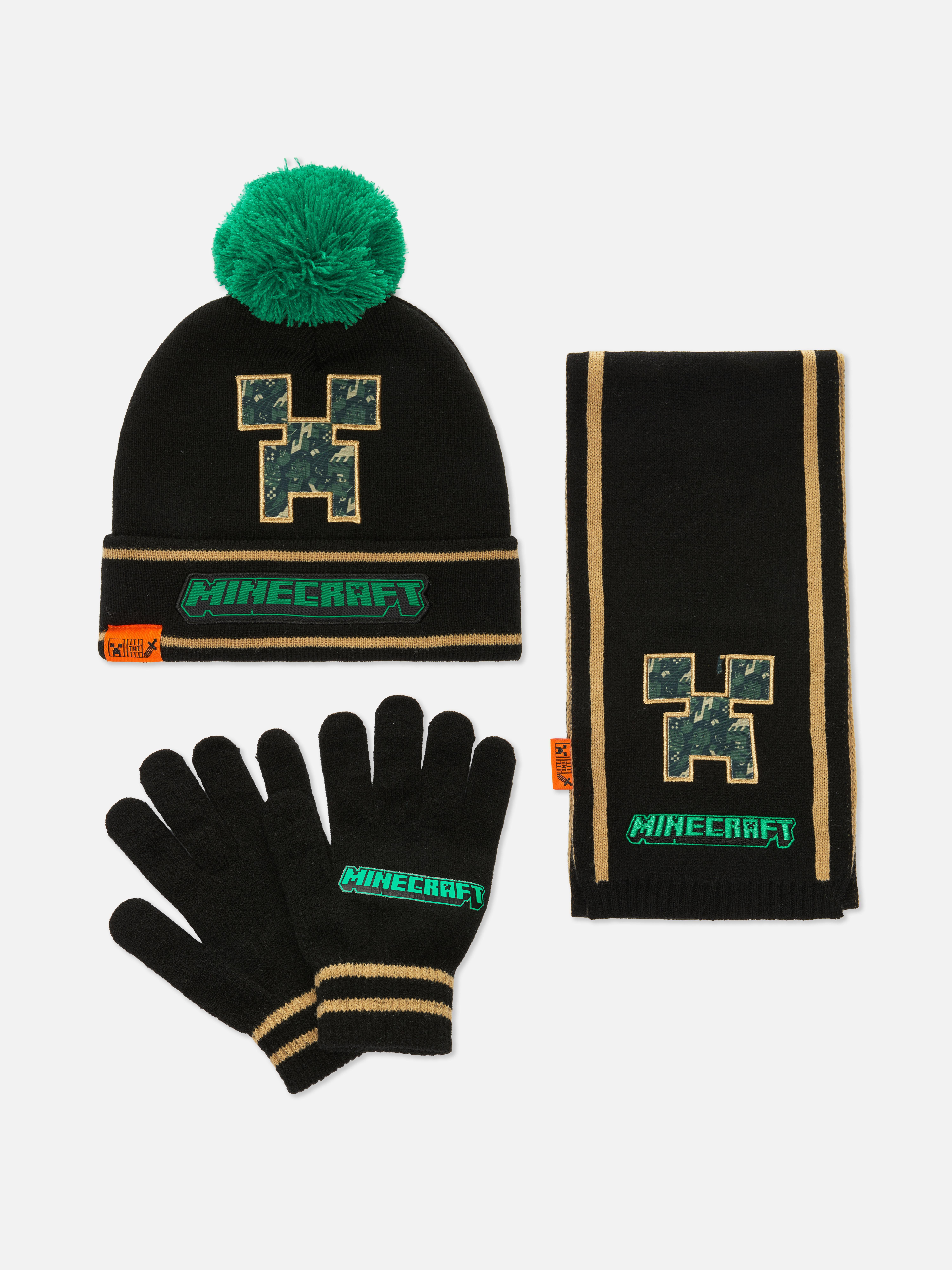 Minecraft Beanie Hat, Gloves and Scarf Set