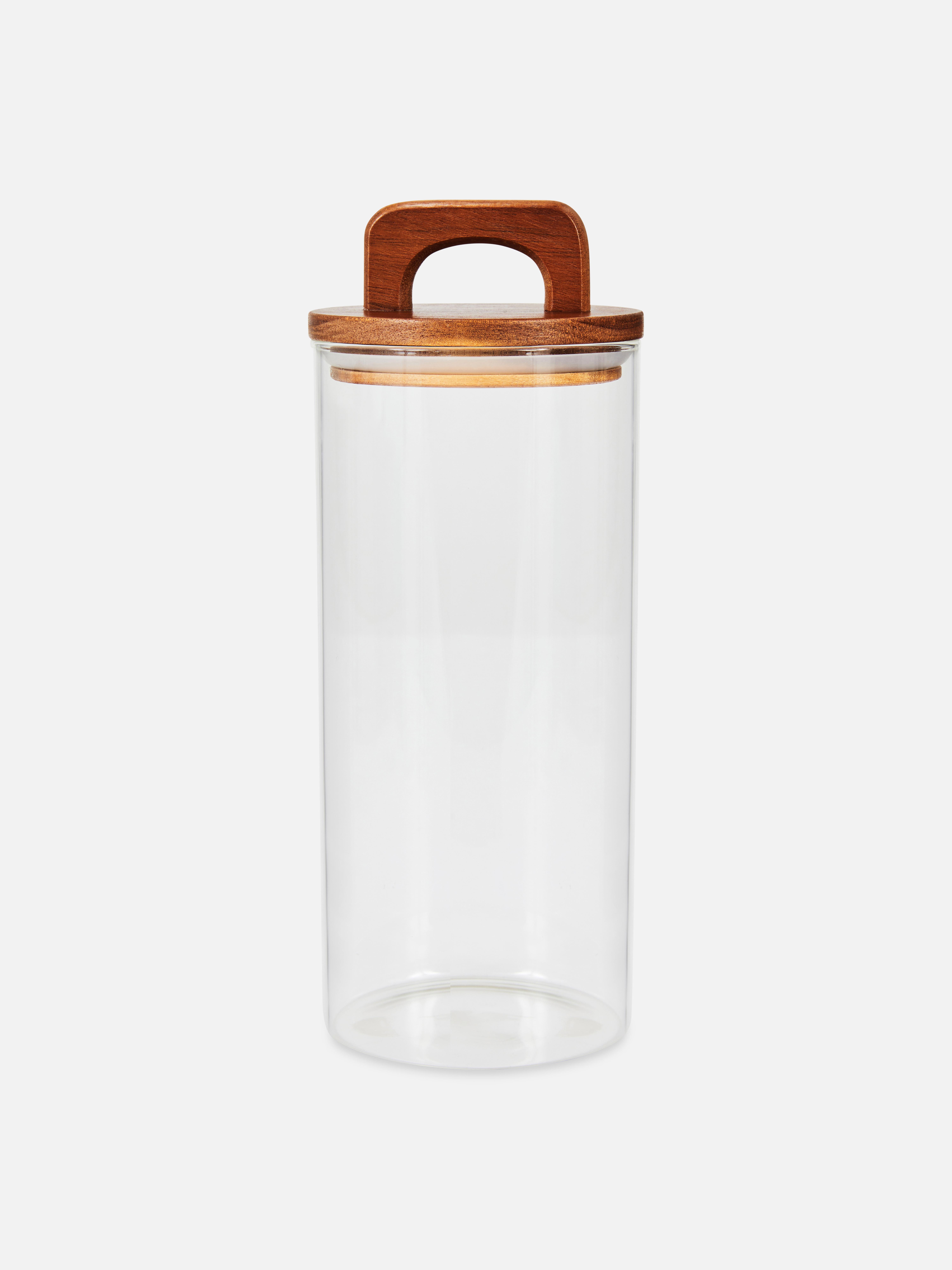 Tall Glass Canister with Wood Handle