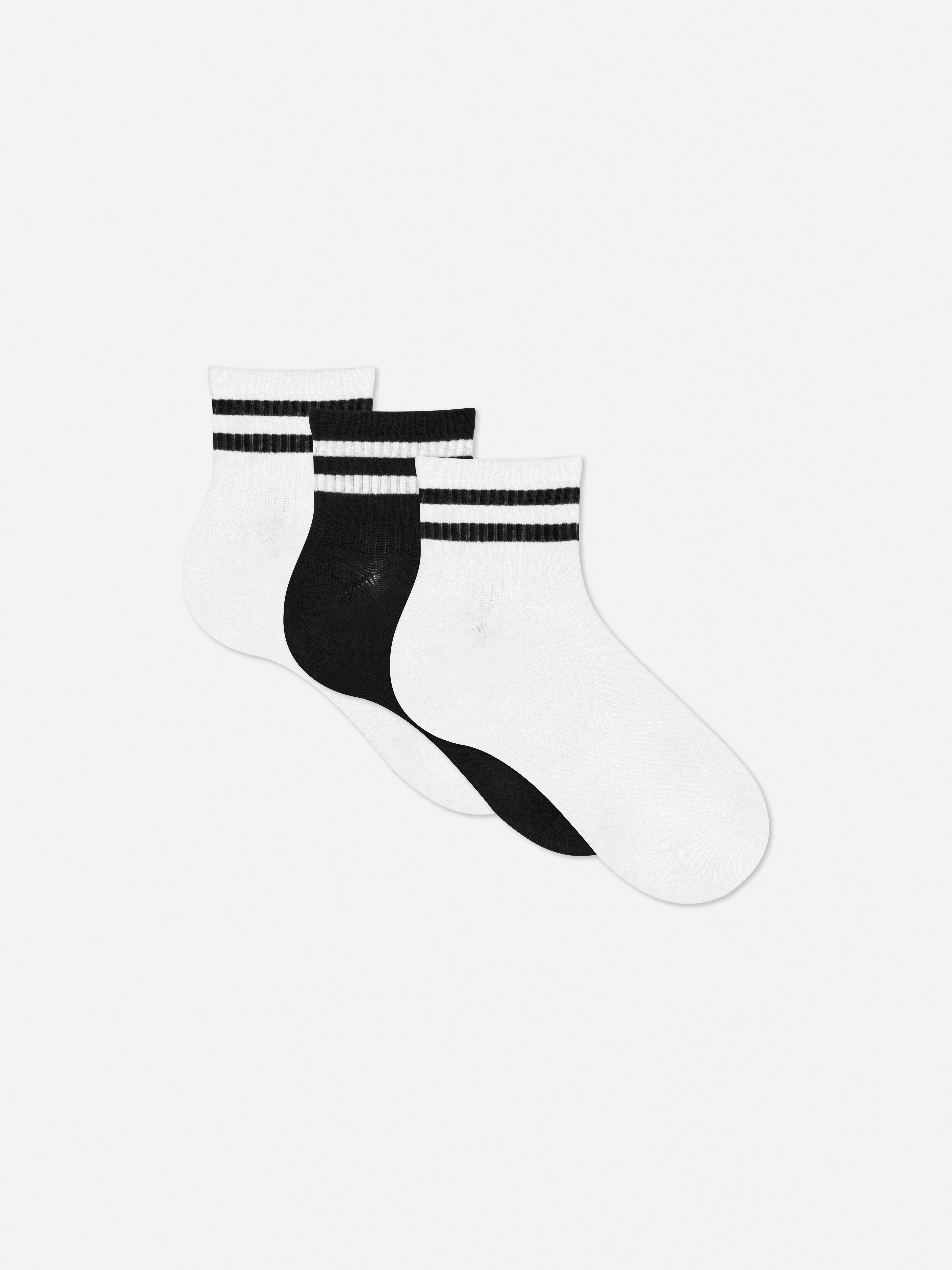 Women's White/Black 3pk Stripe Quarter Crew Socks | Primark