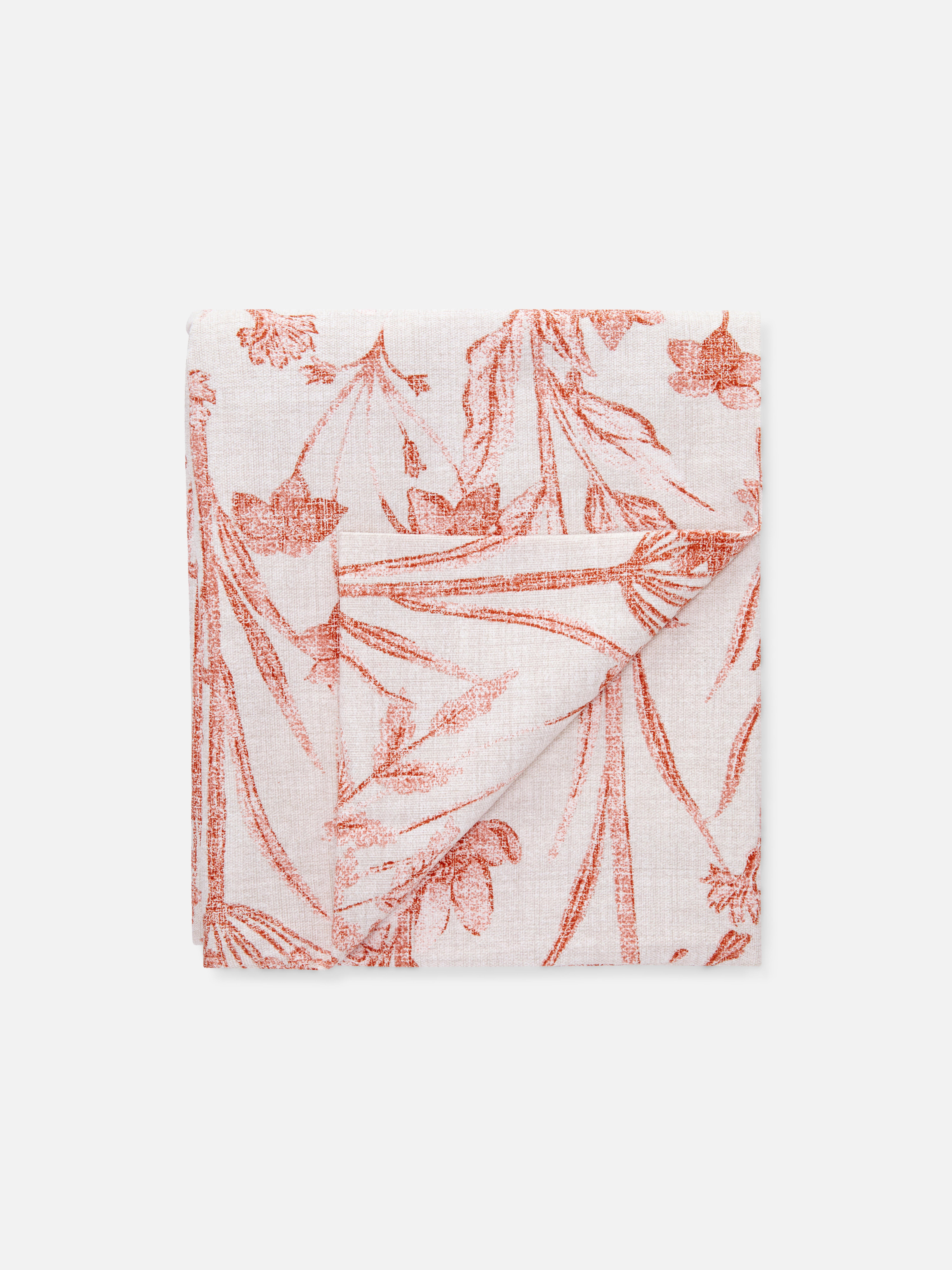 Floral Cotton Tablecloth Coral