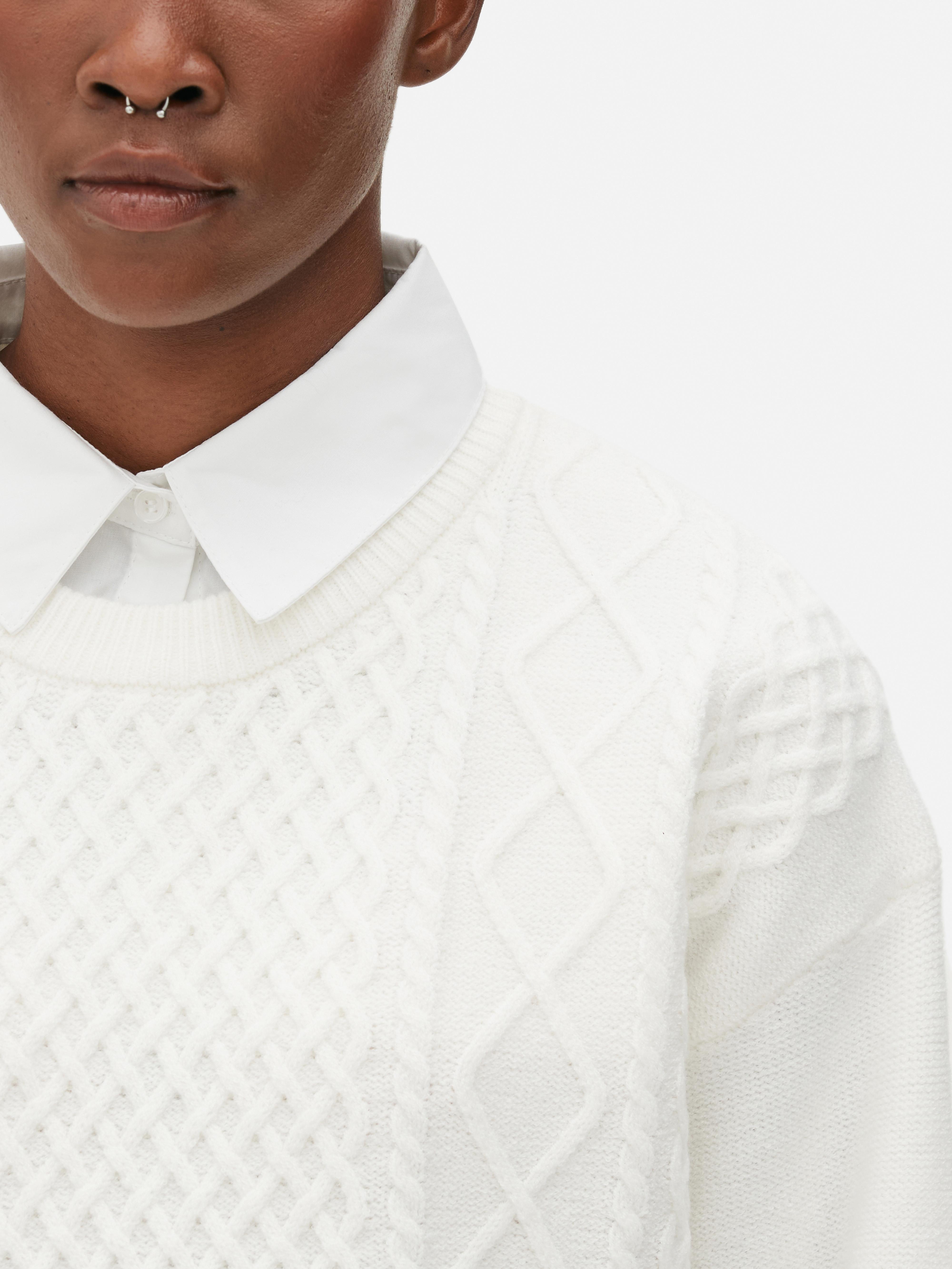 2-in-1-Strickpullover mit Zopfmuster