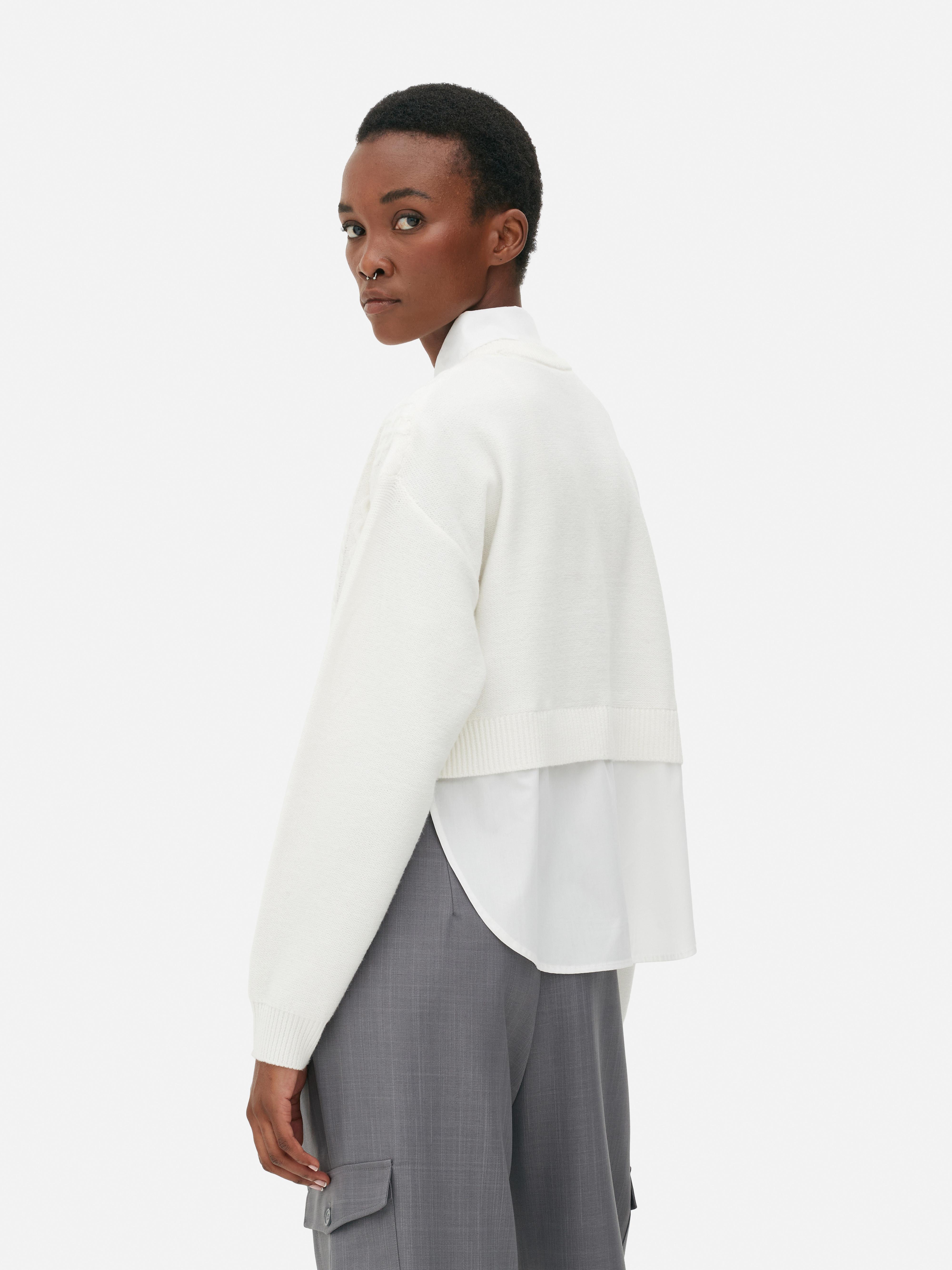 2-in-1-Strickpullover mit Zopfmuster