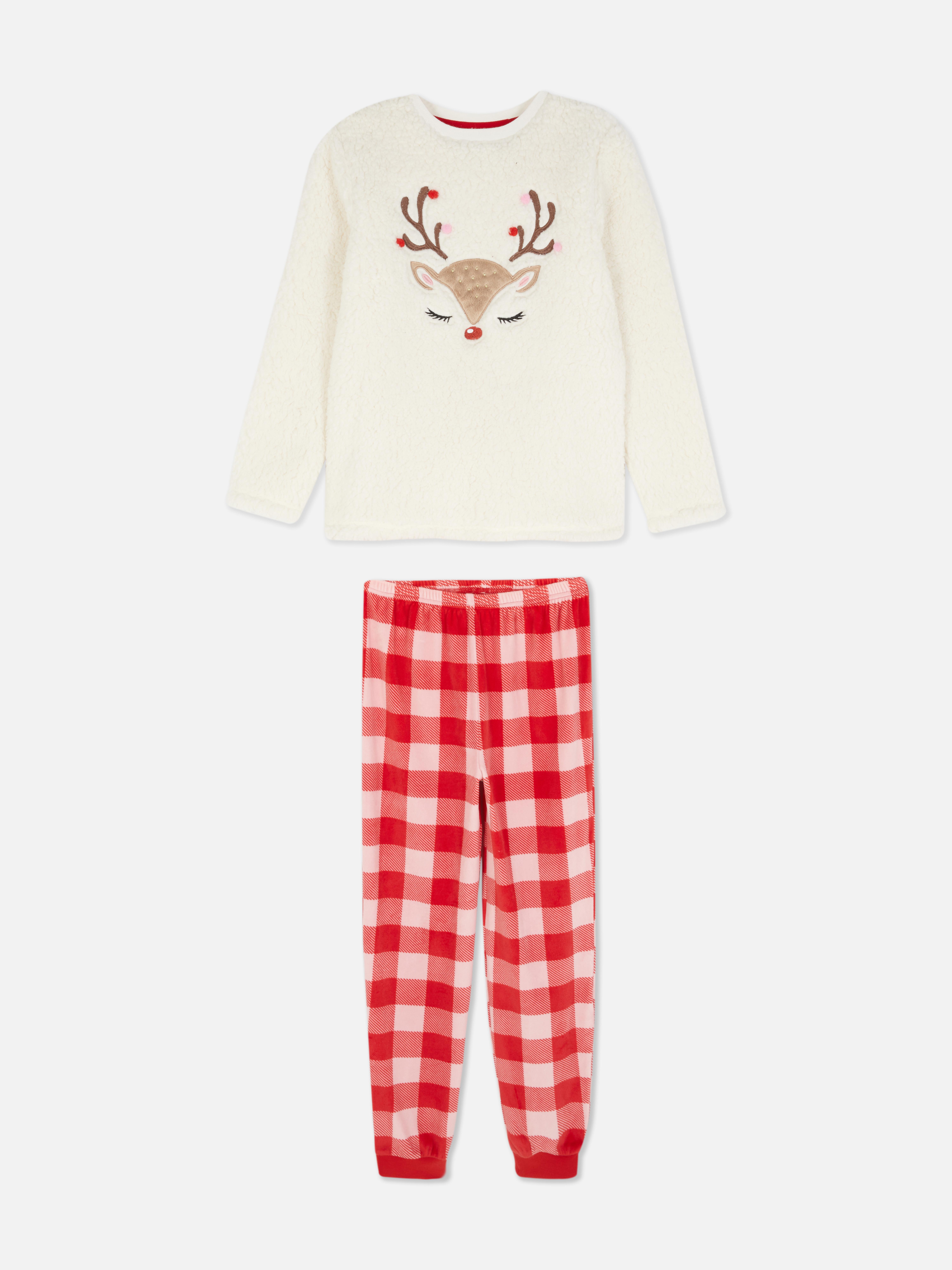 Kids' Reindeer Borg Full-Length Pyjamas