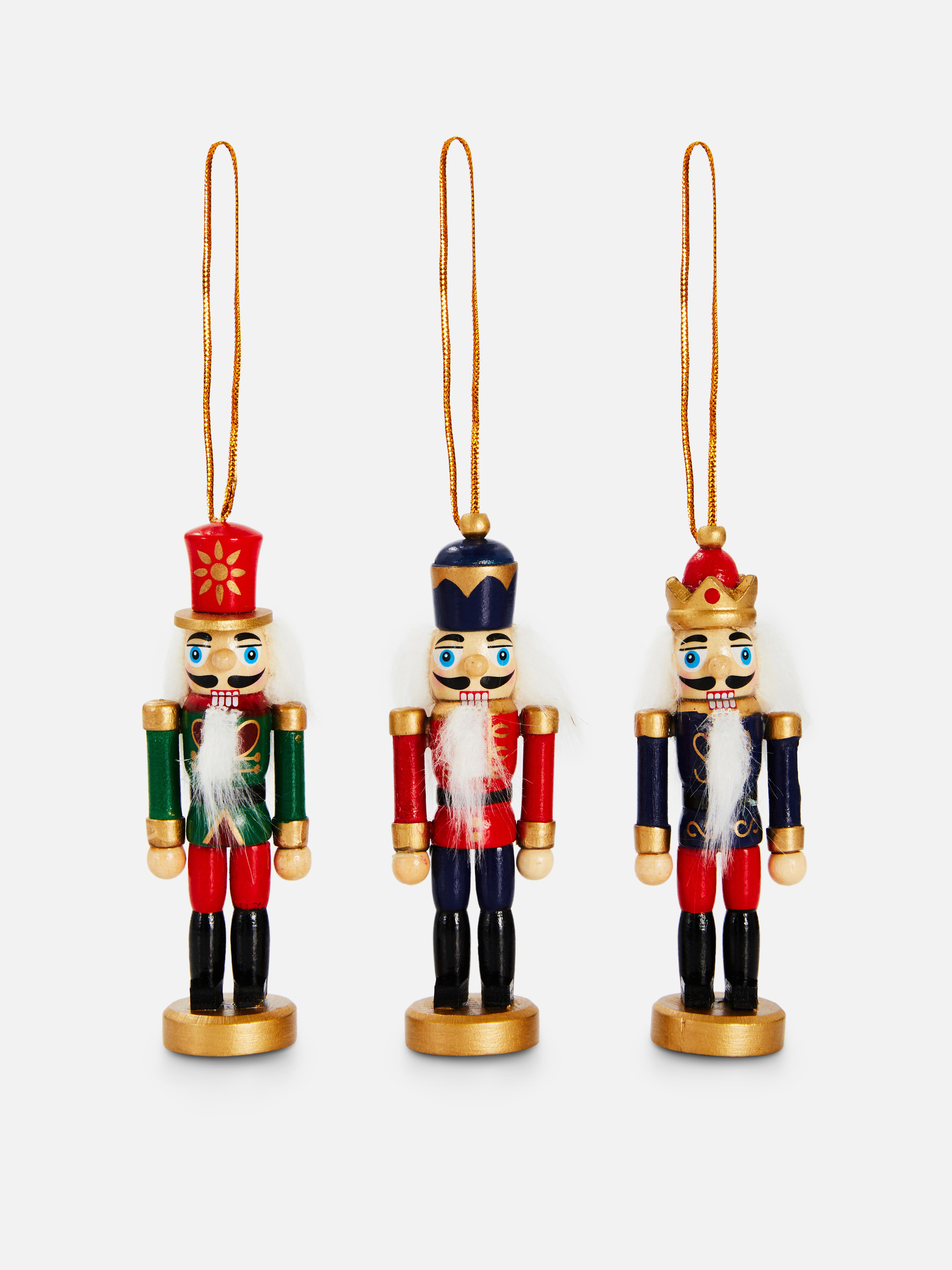 3pk Wooden Nutcracker Hanging Ornaments Primark
