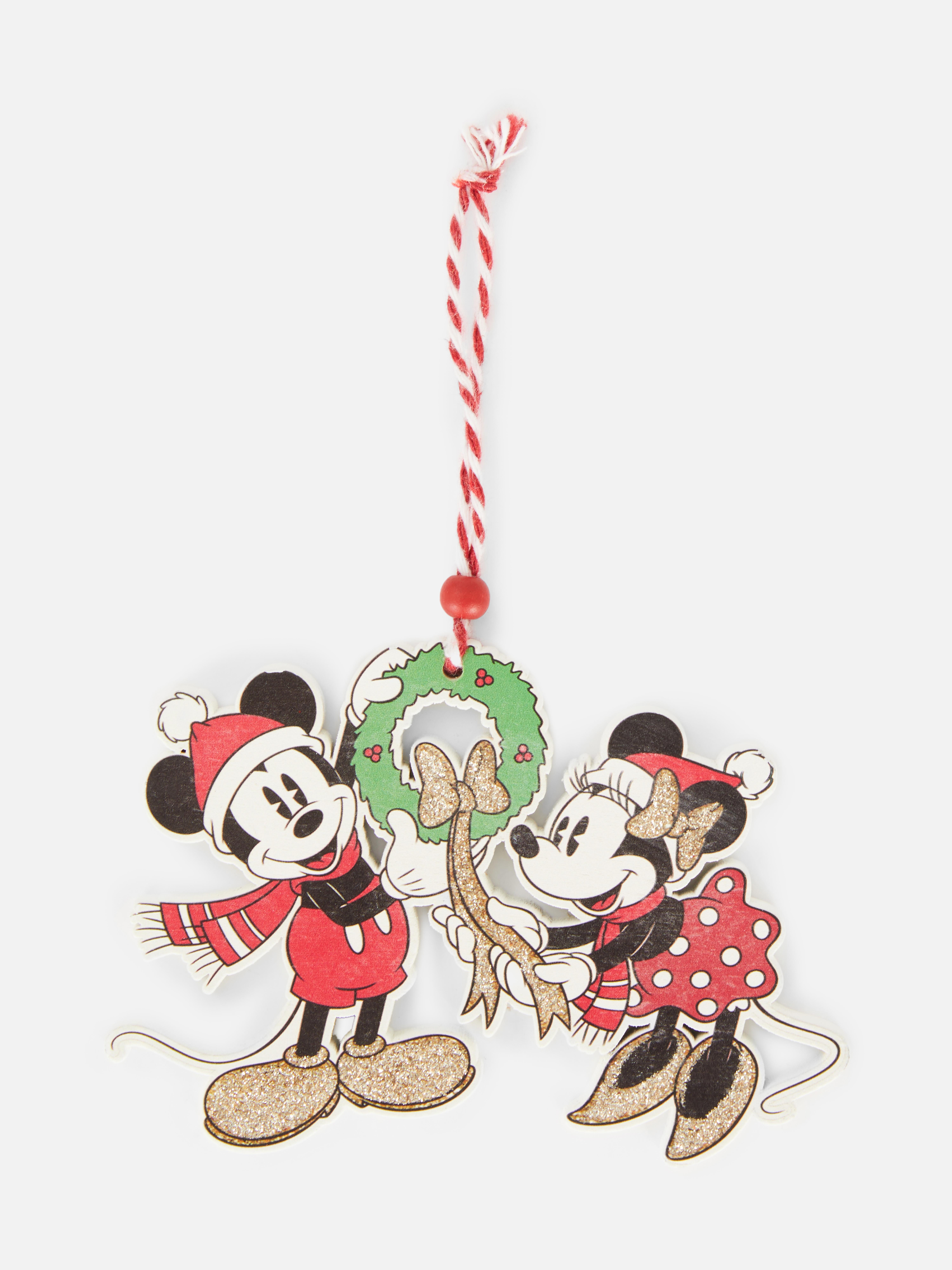 Décoration de sapin de Noël en bois Disney Mickey Mouse et Minnie Mouse