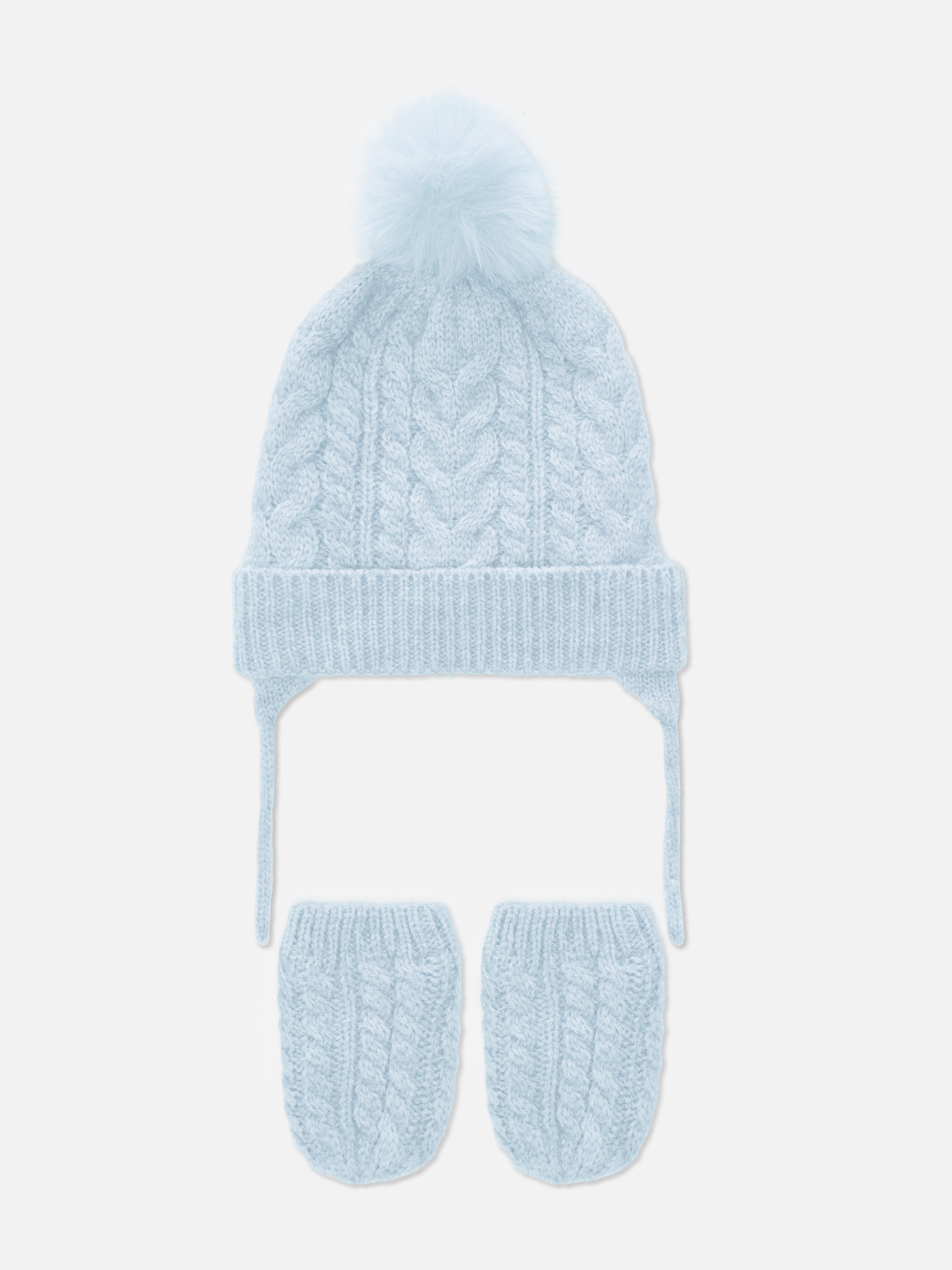 Cable Knit Hat and Mittens Set