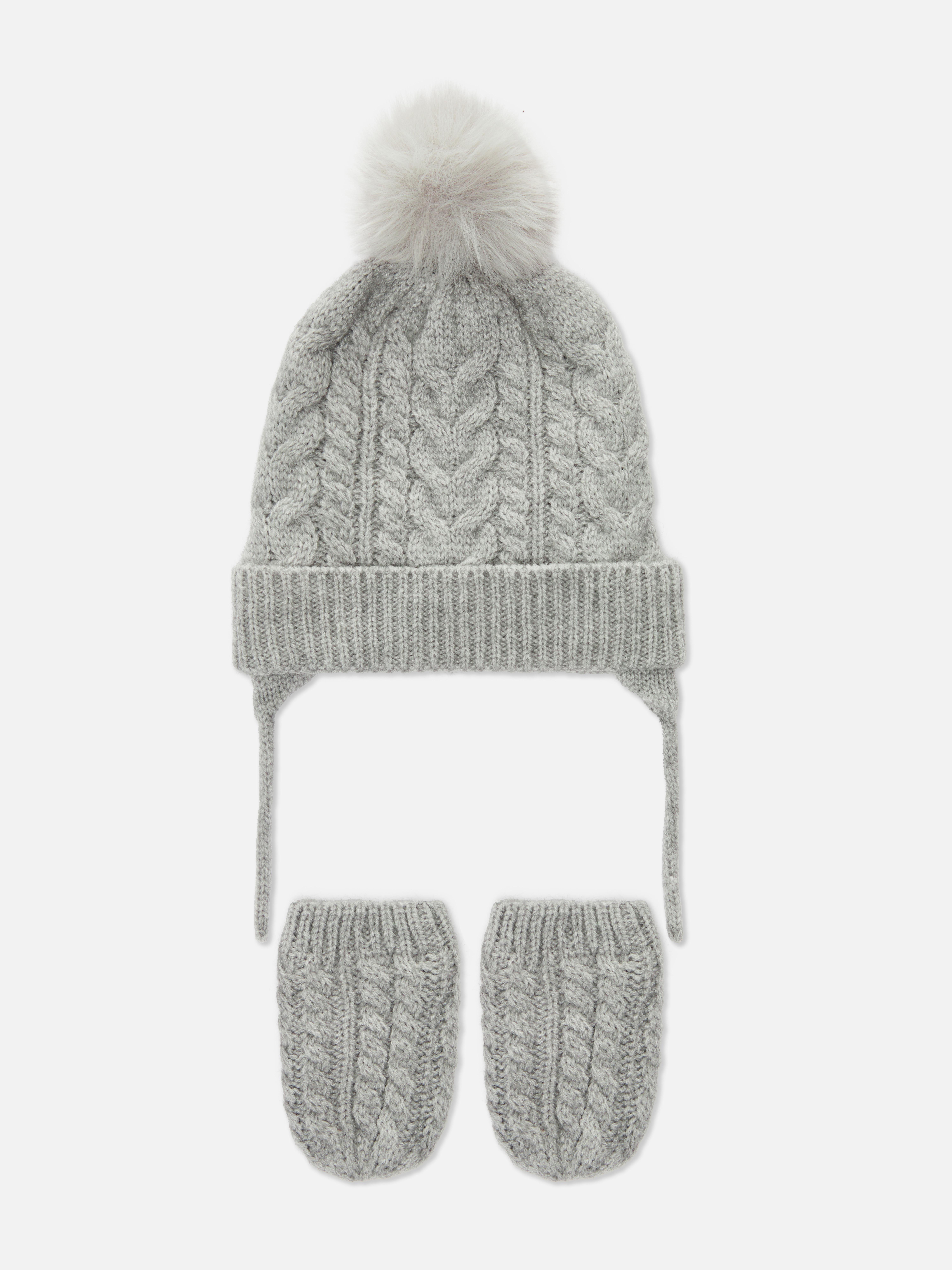 Cable Knit Hat and Mittens Set