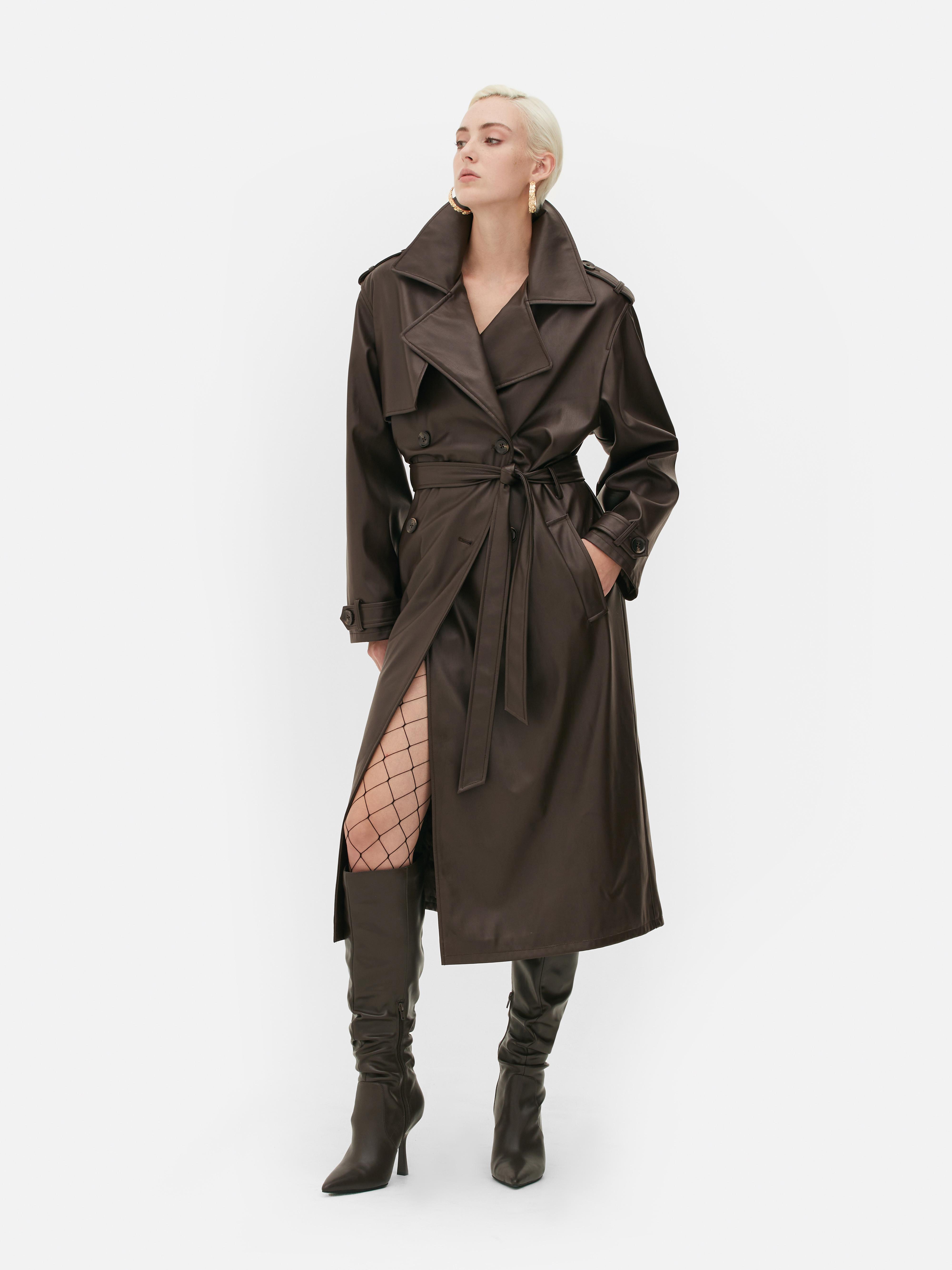 Rita Ora Oversized Faux Leather Trench Coat