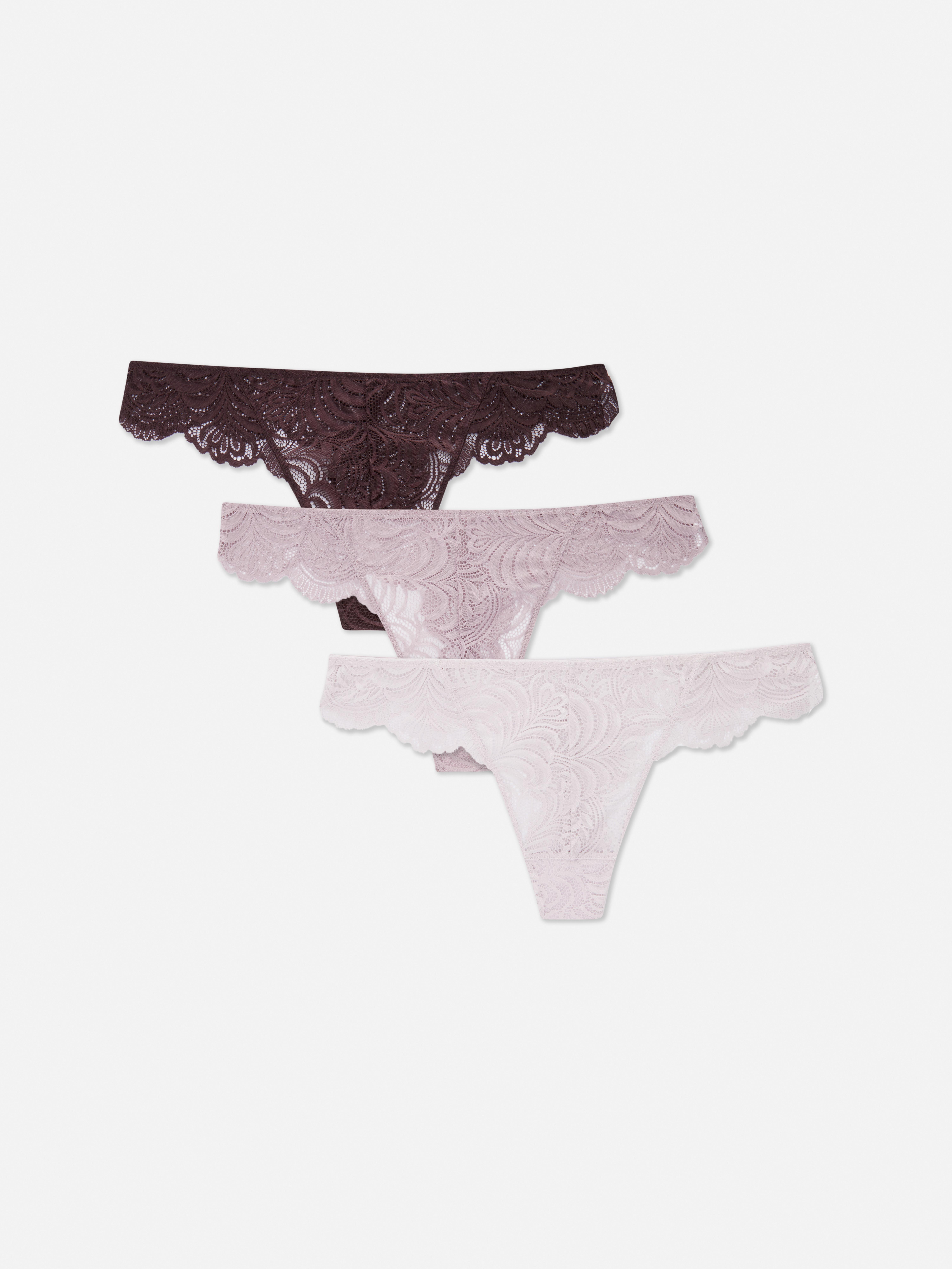 3pk Tonal Scalloped Lace Thongs