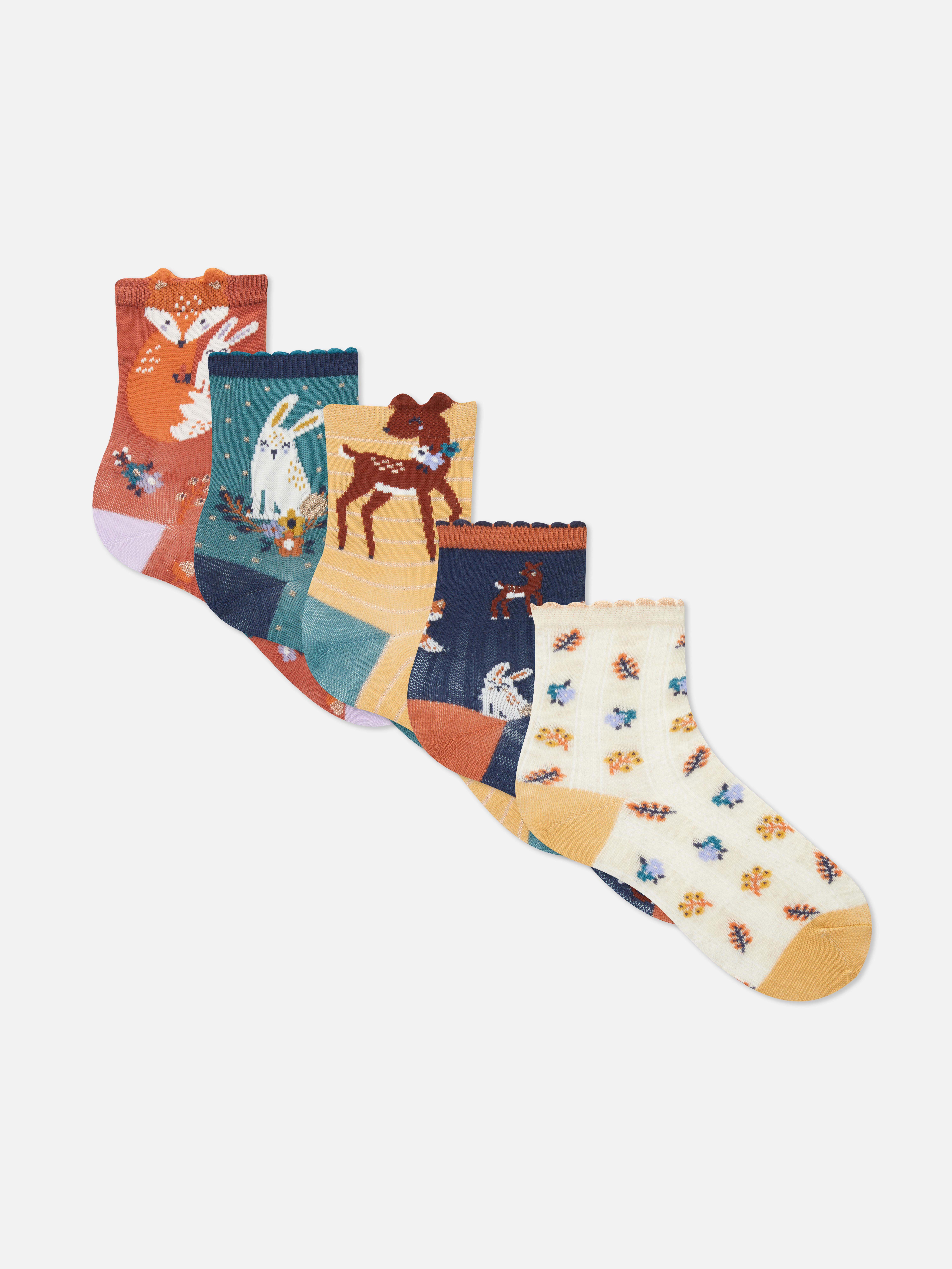 5pk Woodland Pattern Ankle Socks