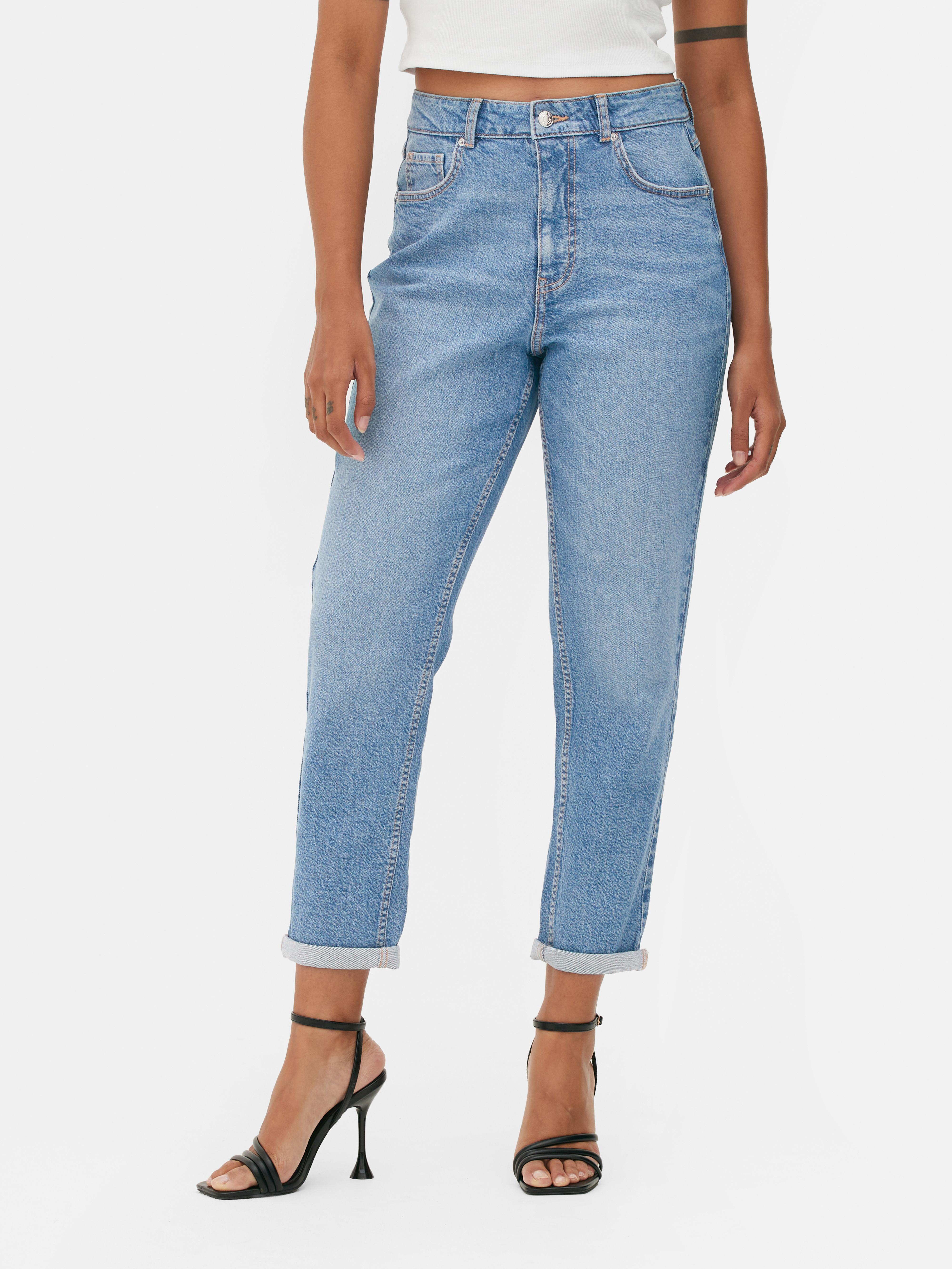 Womens Mid Blue Denim Mom Jeans