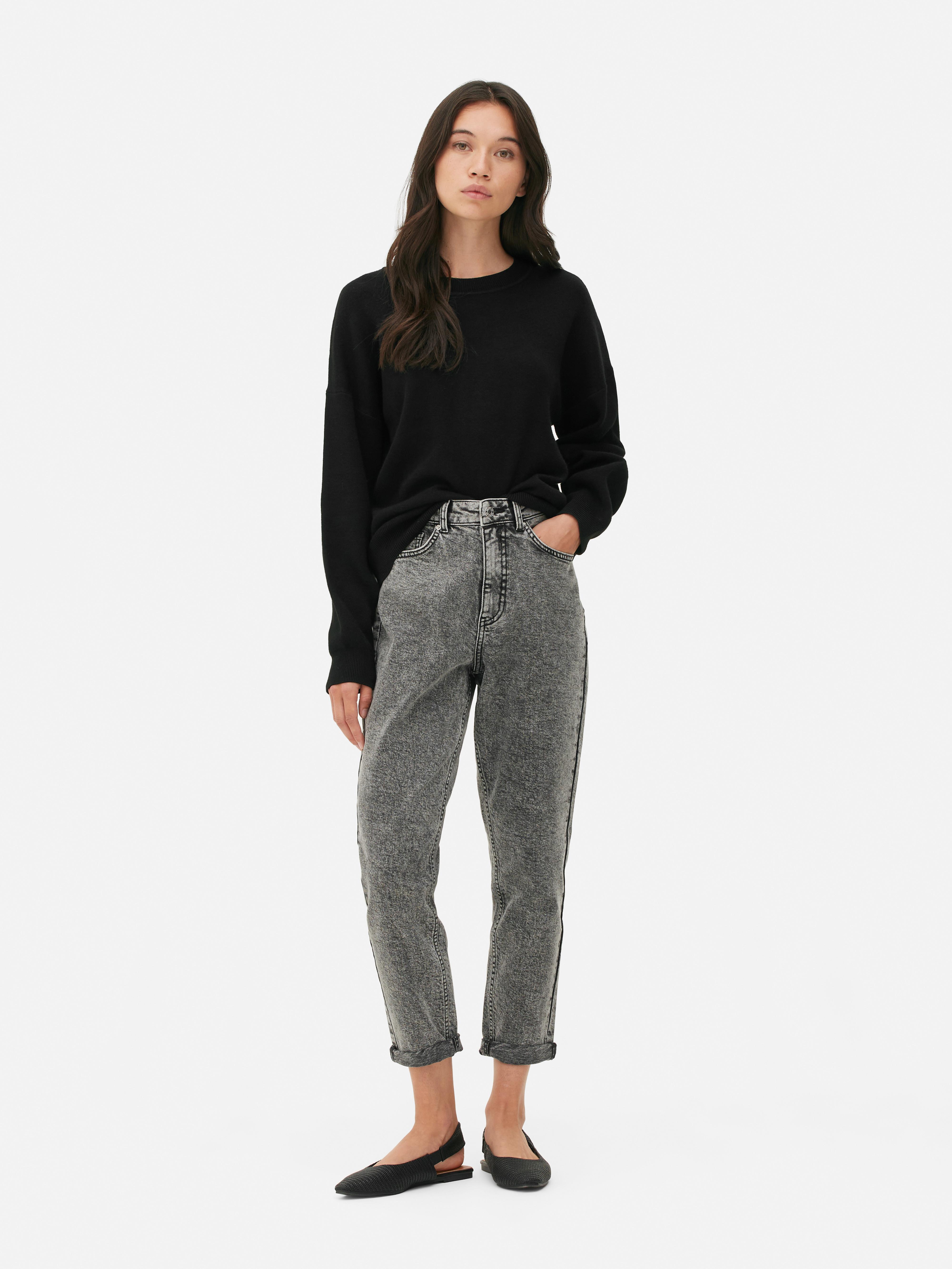 Womens Grey Denim Mom Jeans