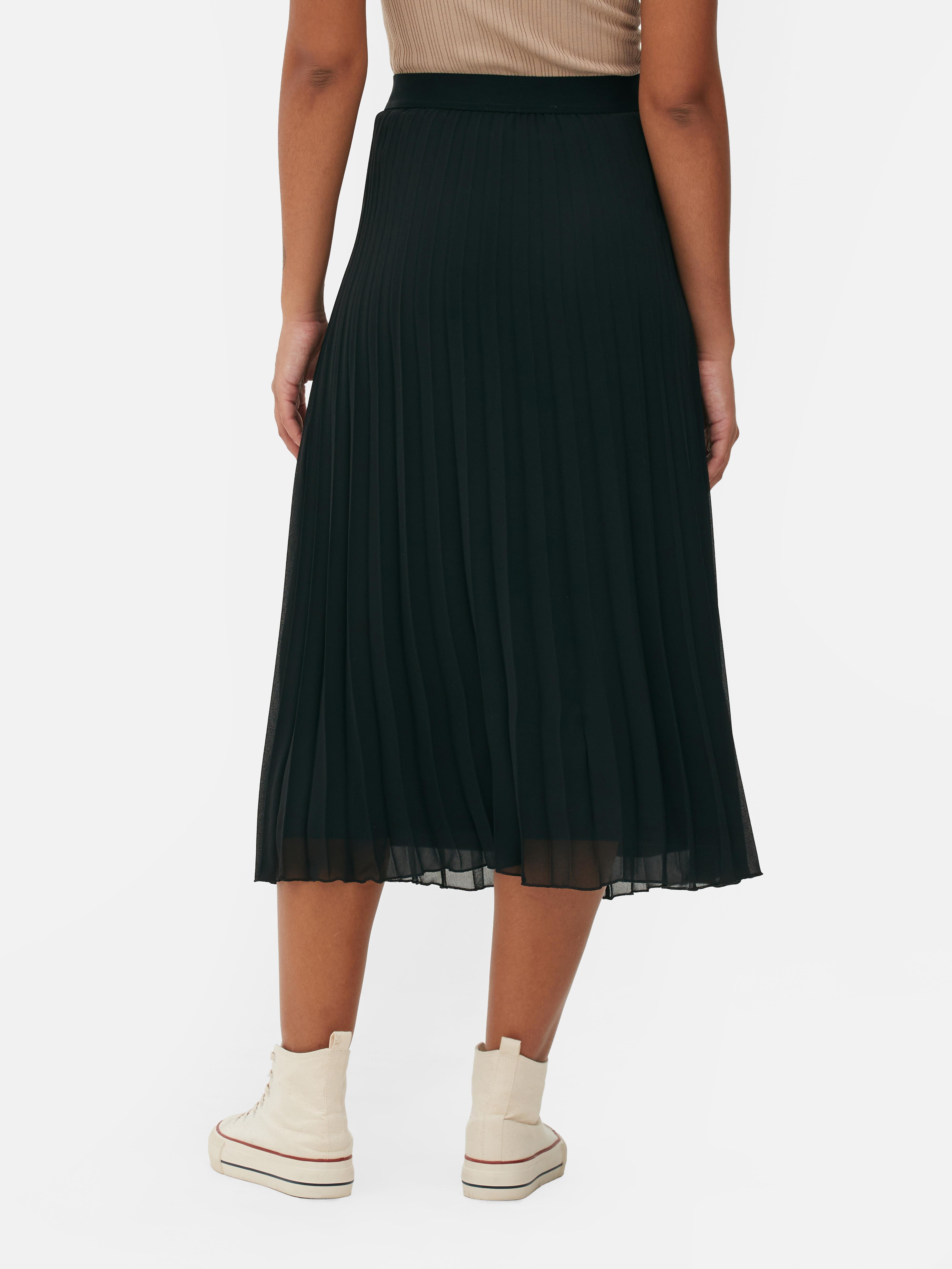 Womens Black Pleat Midi Skirt