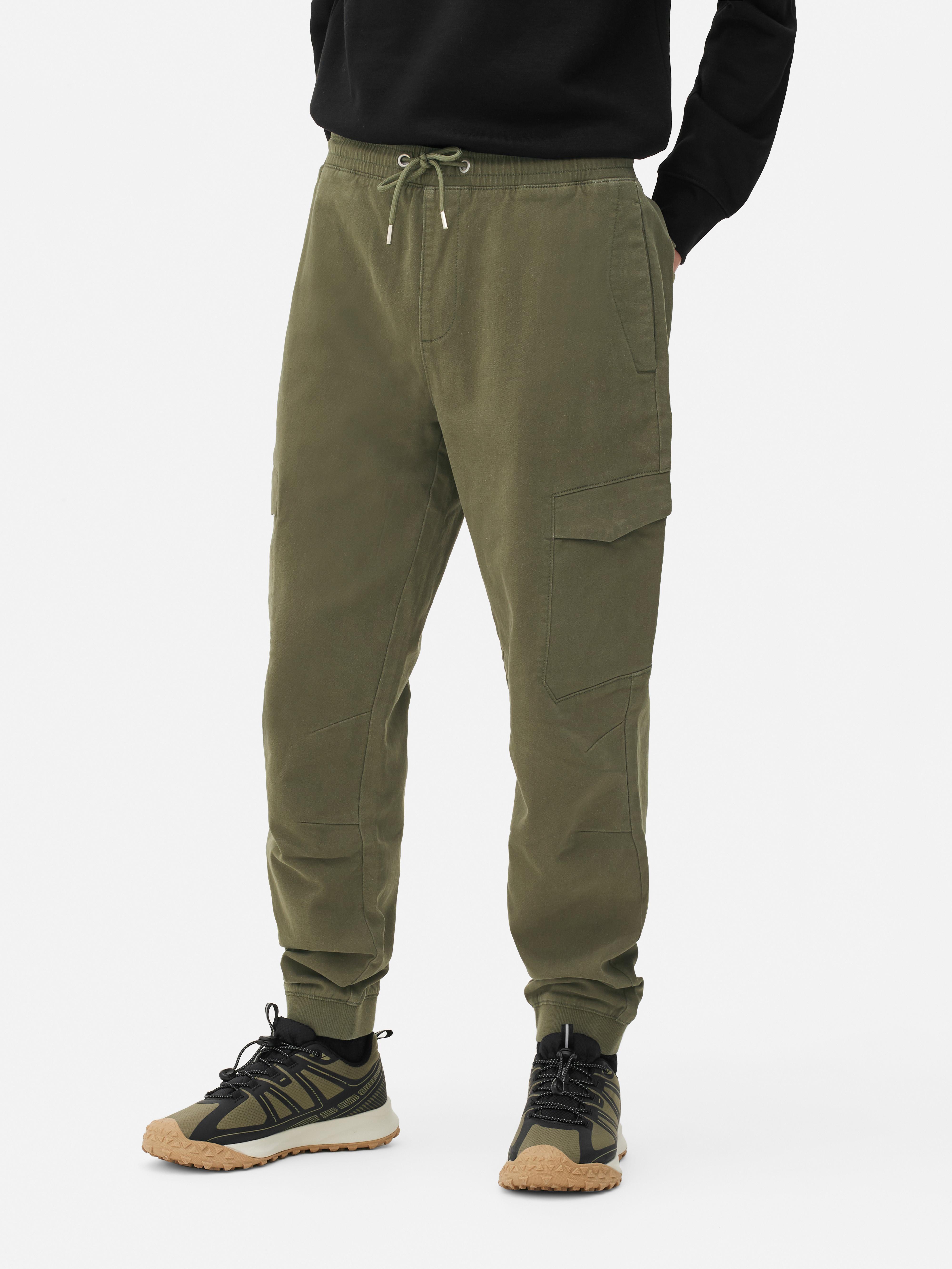Mens Green Relaxed Fit Stretch Cargo Joggers Primark