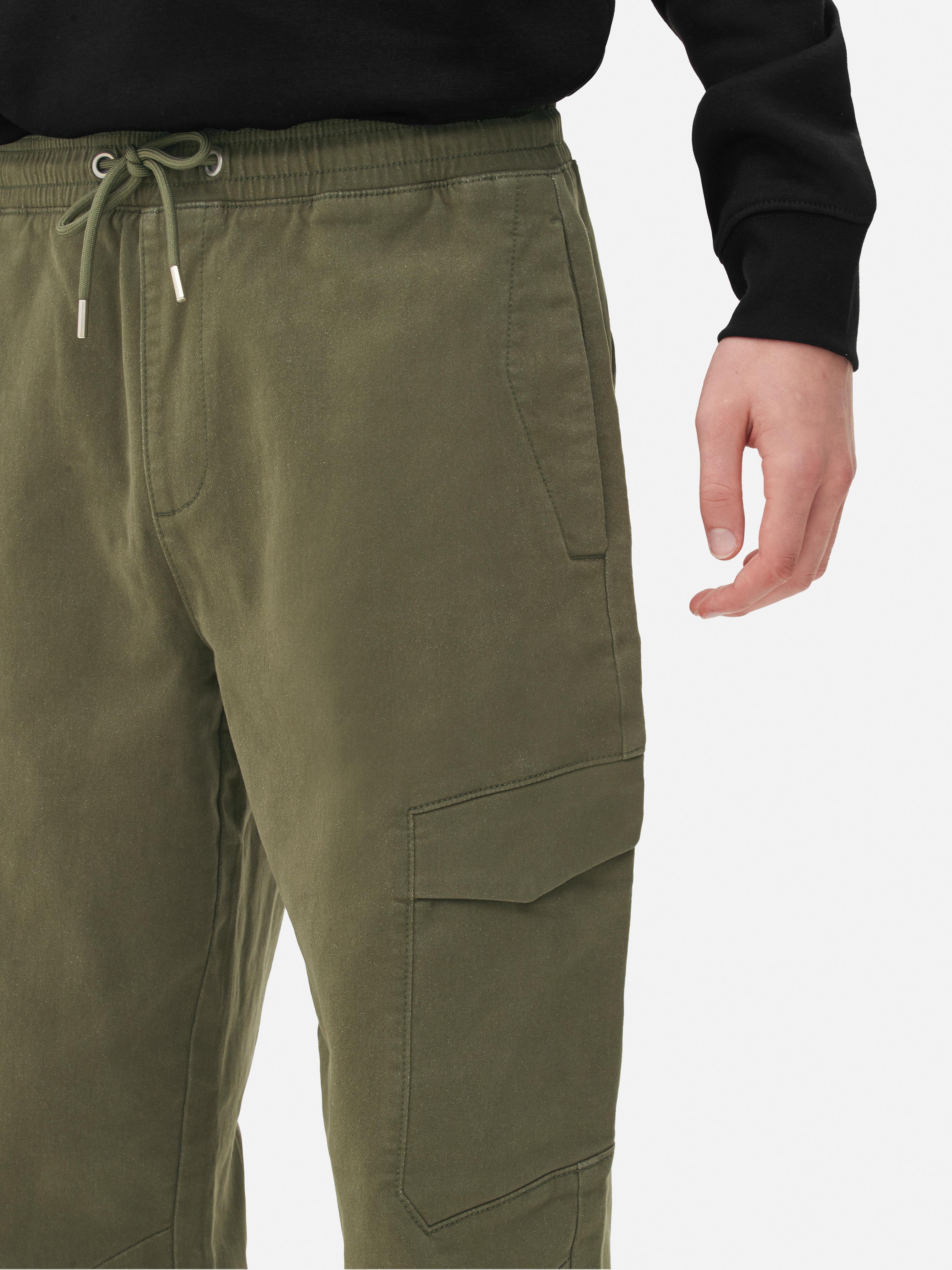 Mens Green Relaxed Fit Stretch Cargo Joggers