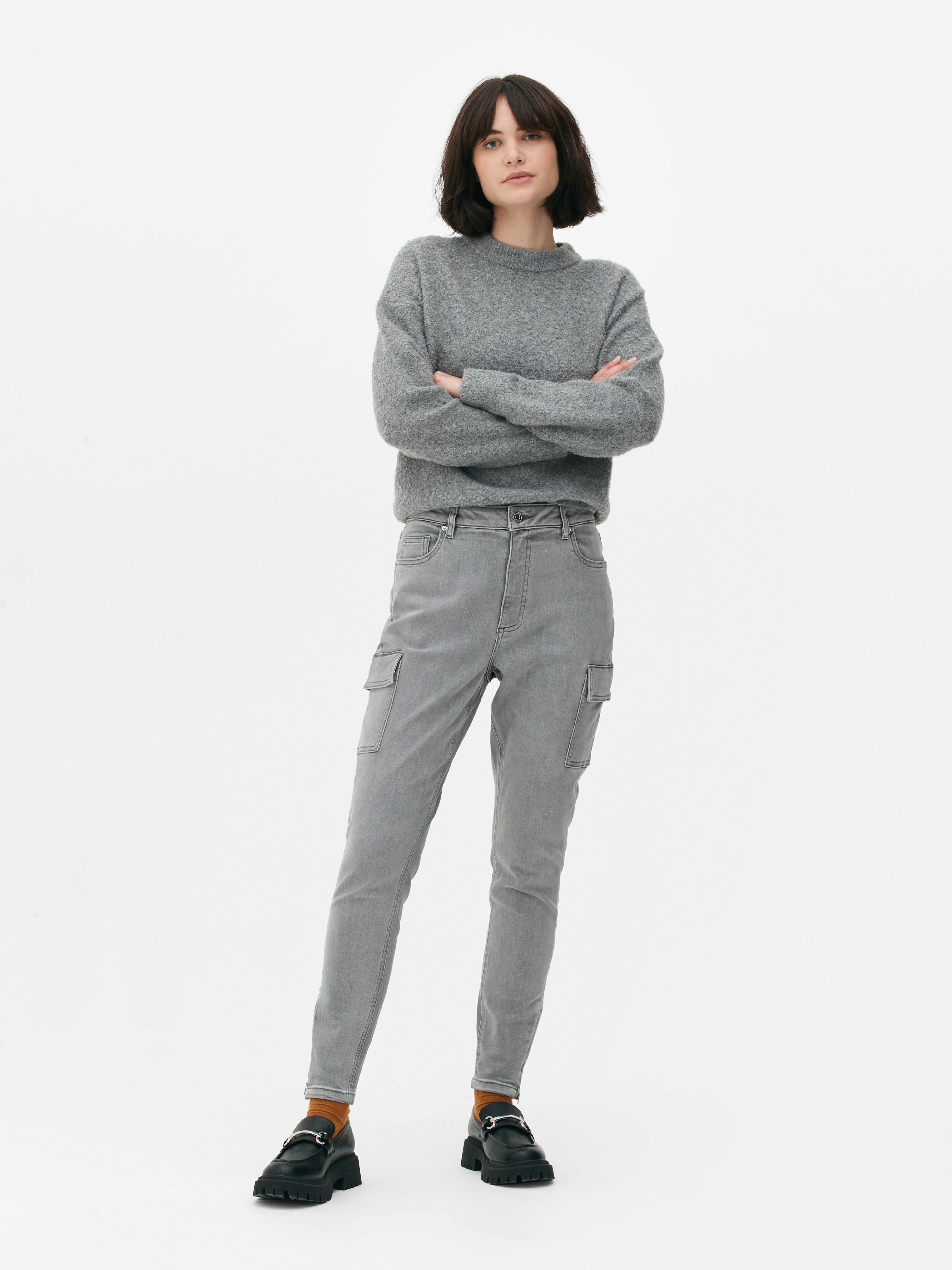 Womens Grey Cargo Skinny Jeans