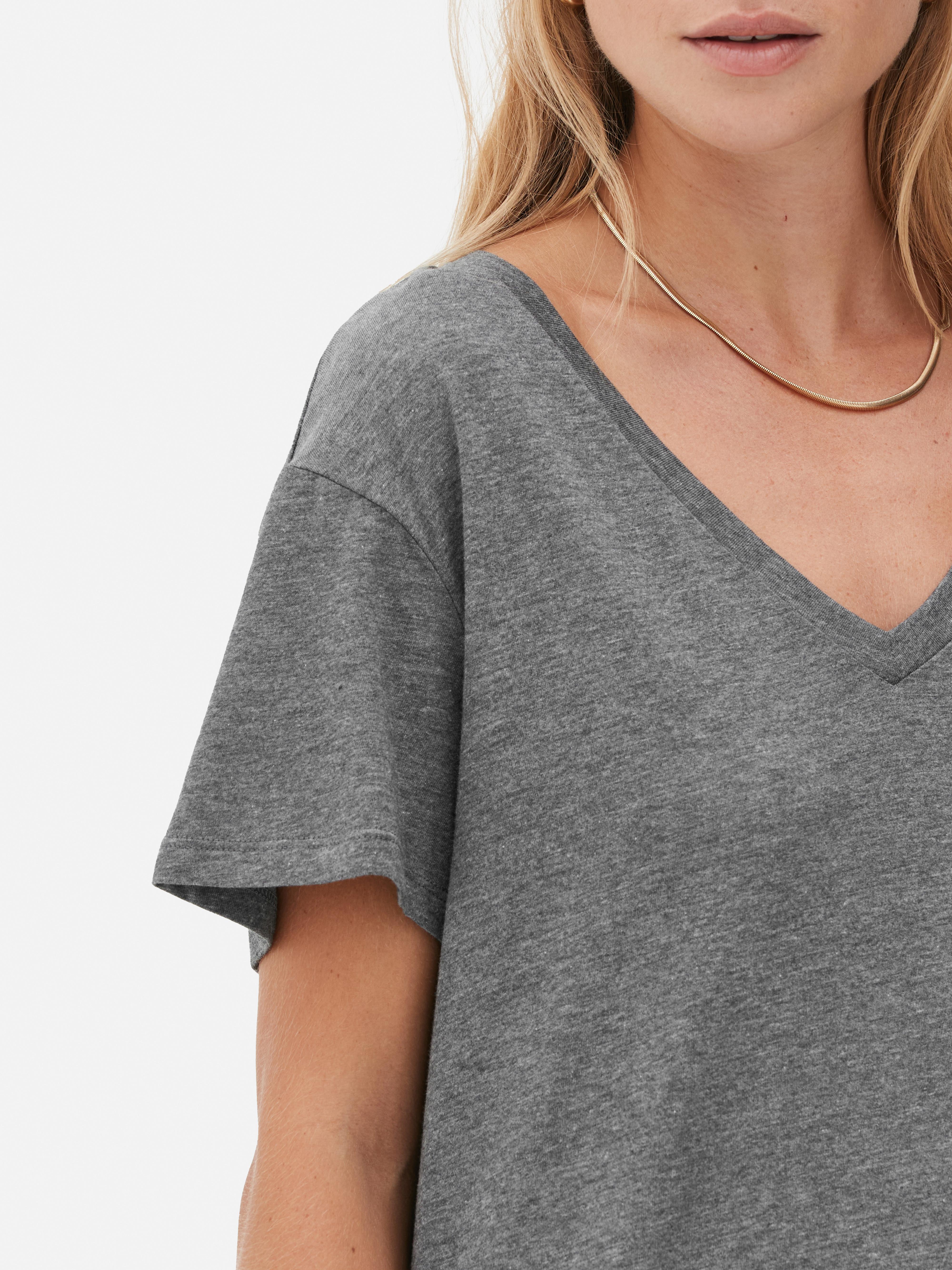 Primark Shop Online Women's Casual Tops Crew Neck Stripes Colour Block T- Shirts Loose Fit Pullover Silver Top, gray, M : : Fashion