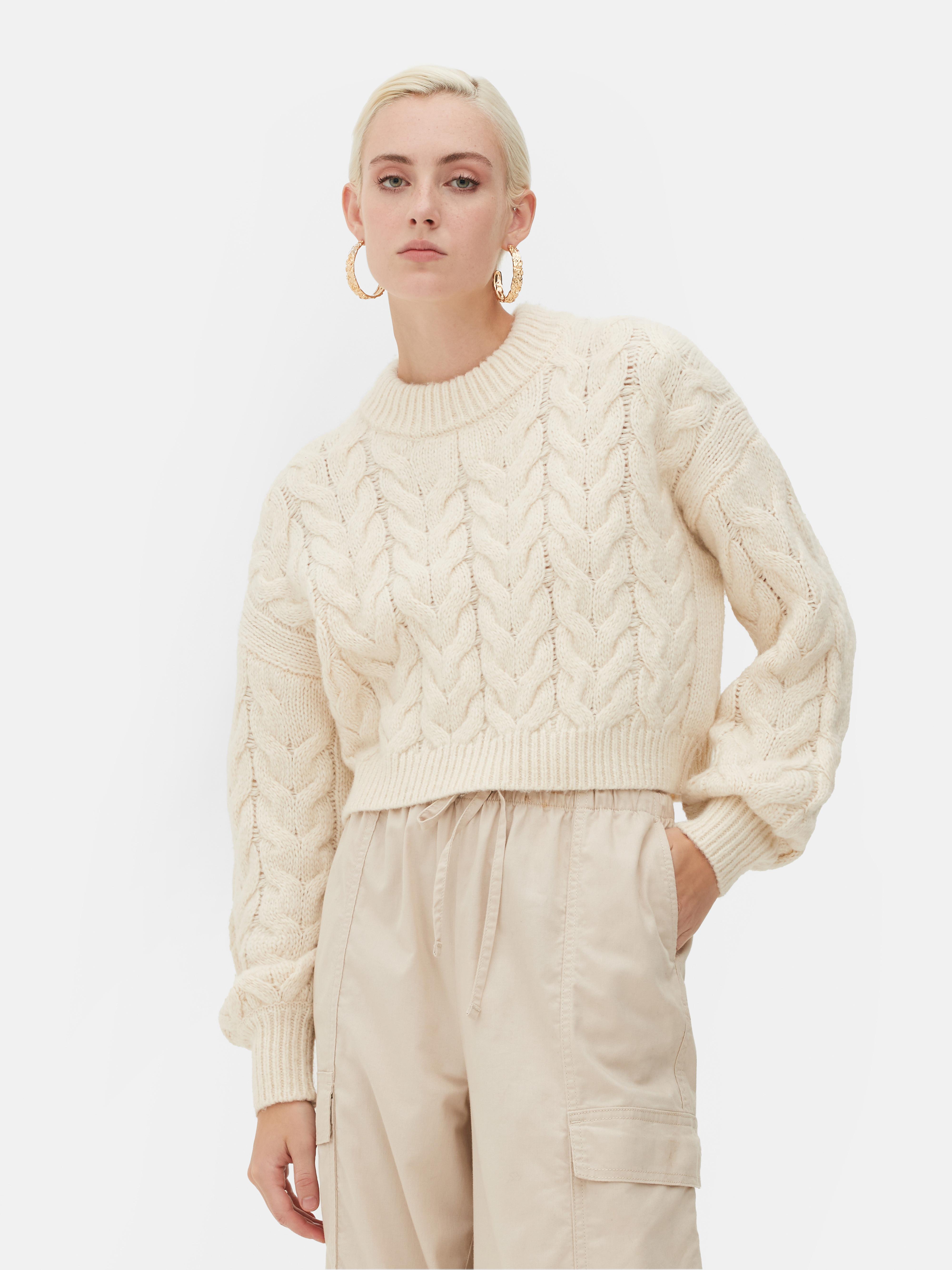Rita Ora Cropped Cable Knit Sweater