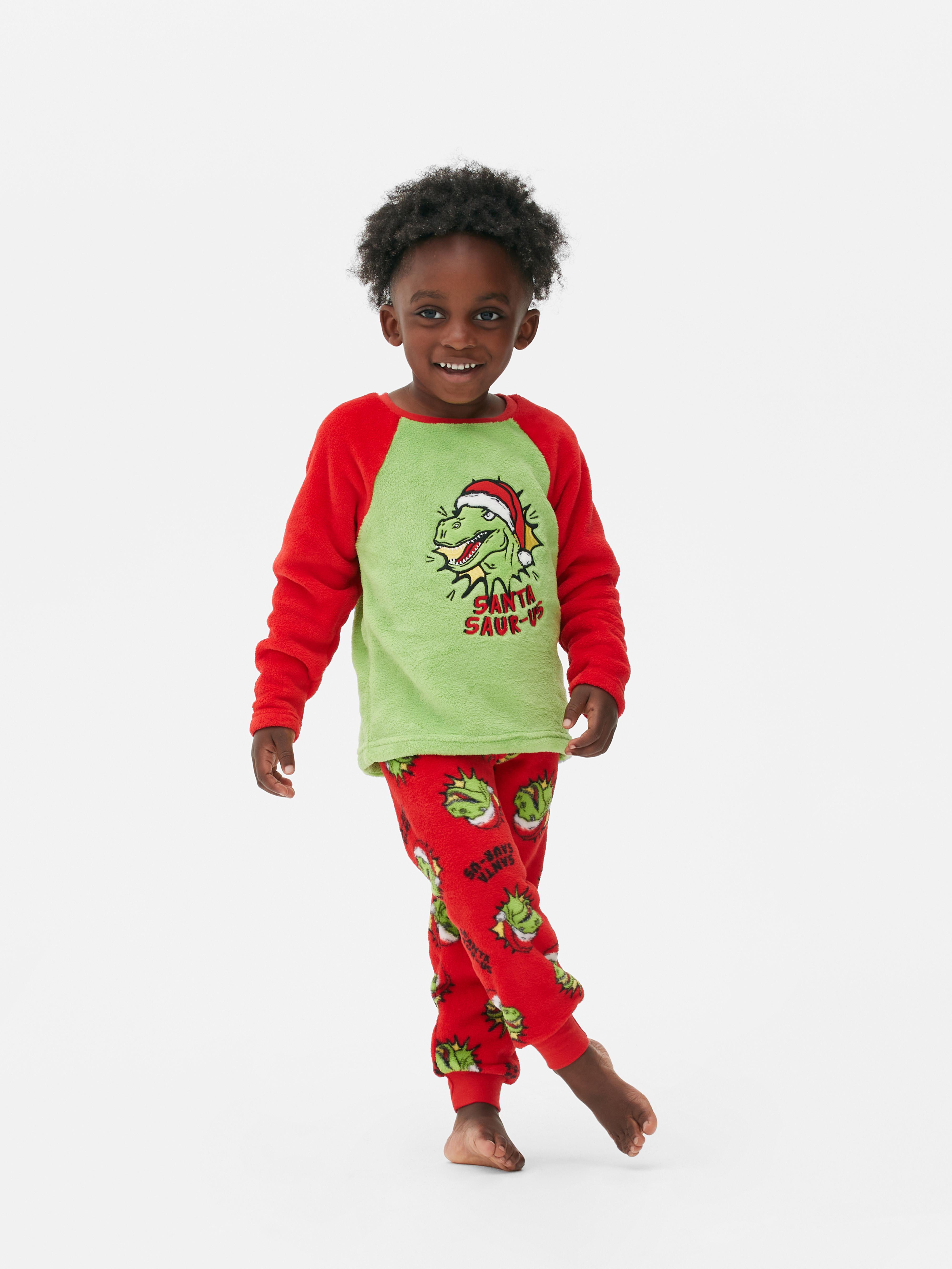 Fleece-Schlafanzug mit Weihnachtsdinosaurier-Print