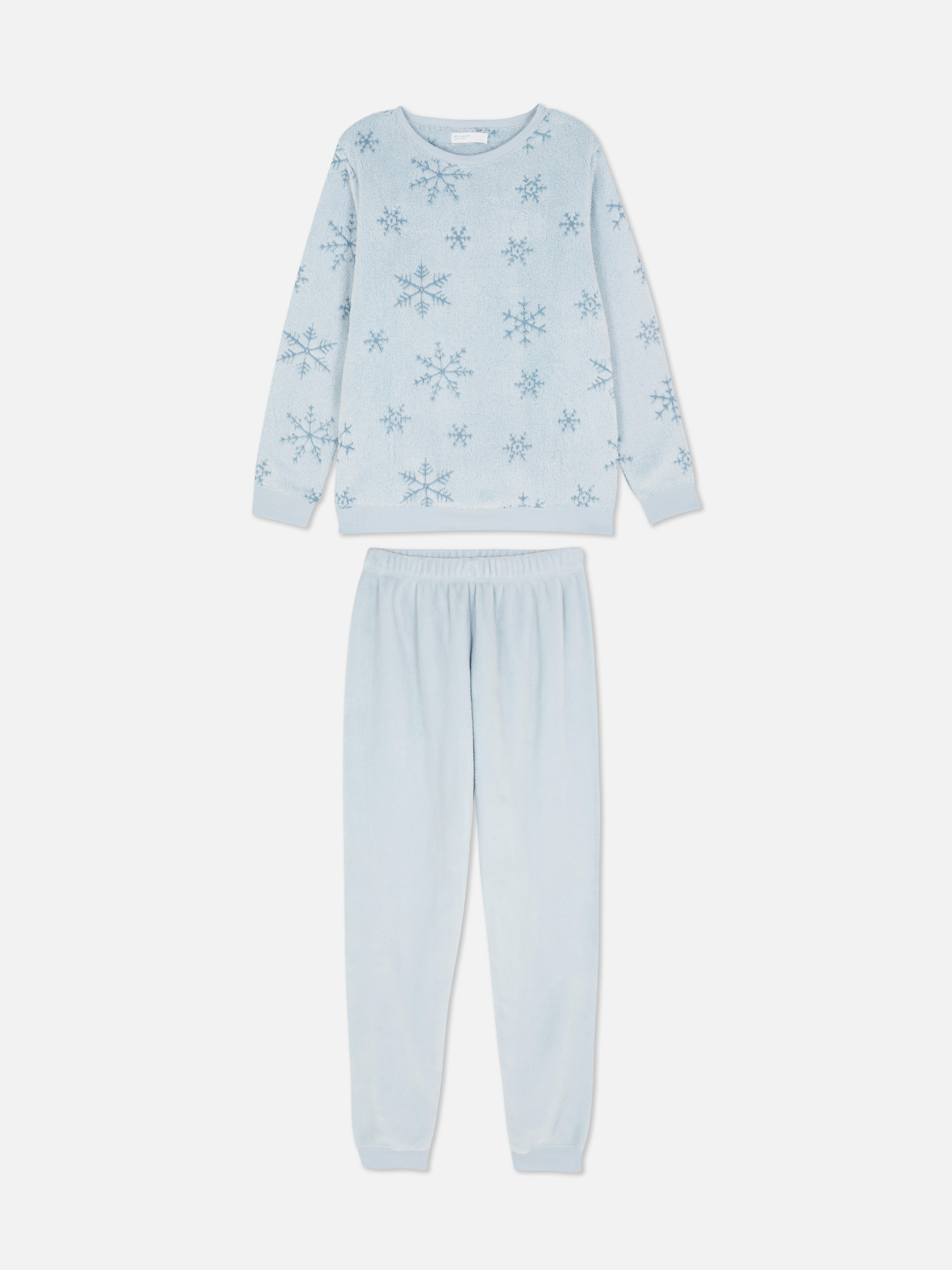 Pijama manga comprida malha polar floco neve
