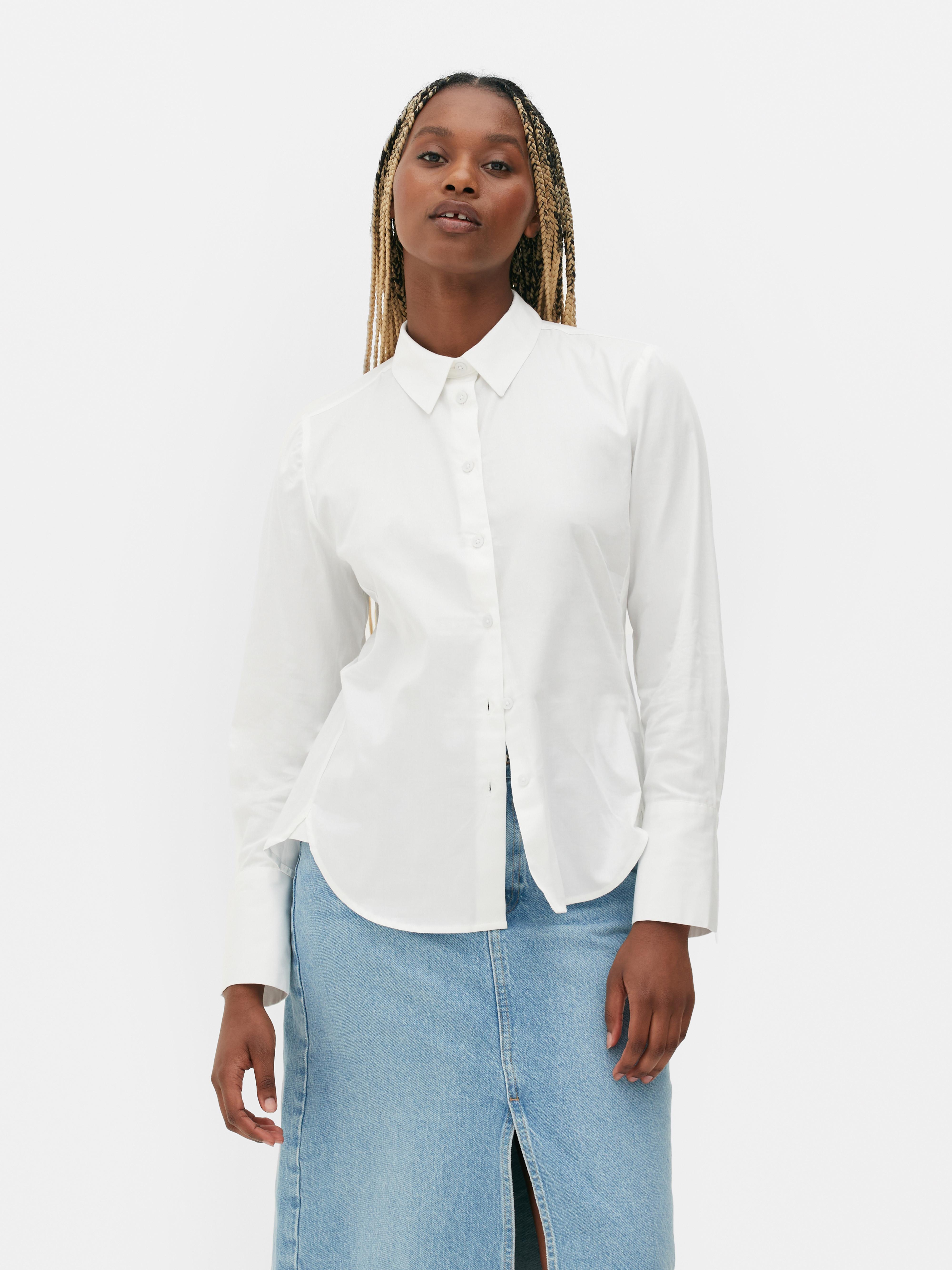 Womens White Slim Fit Cotton Poplin Shirt