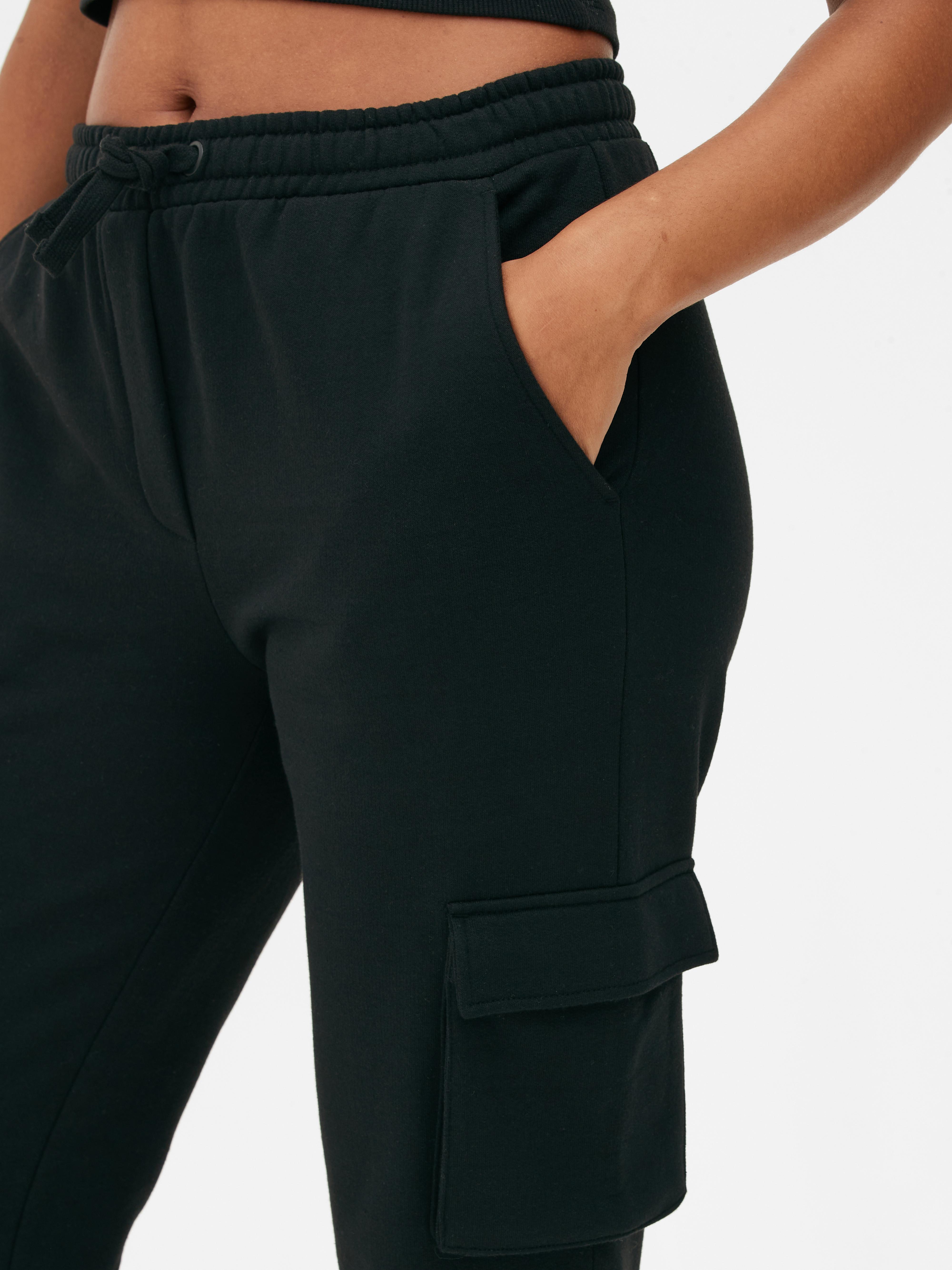 Womens Black Cuff Leg Cargo Joggers