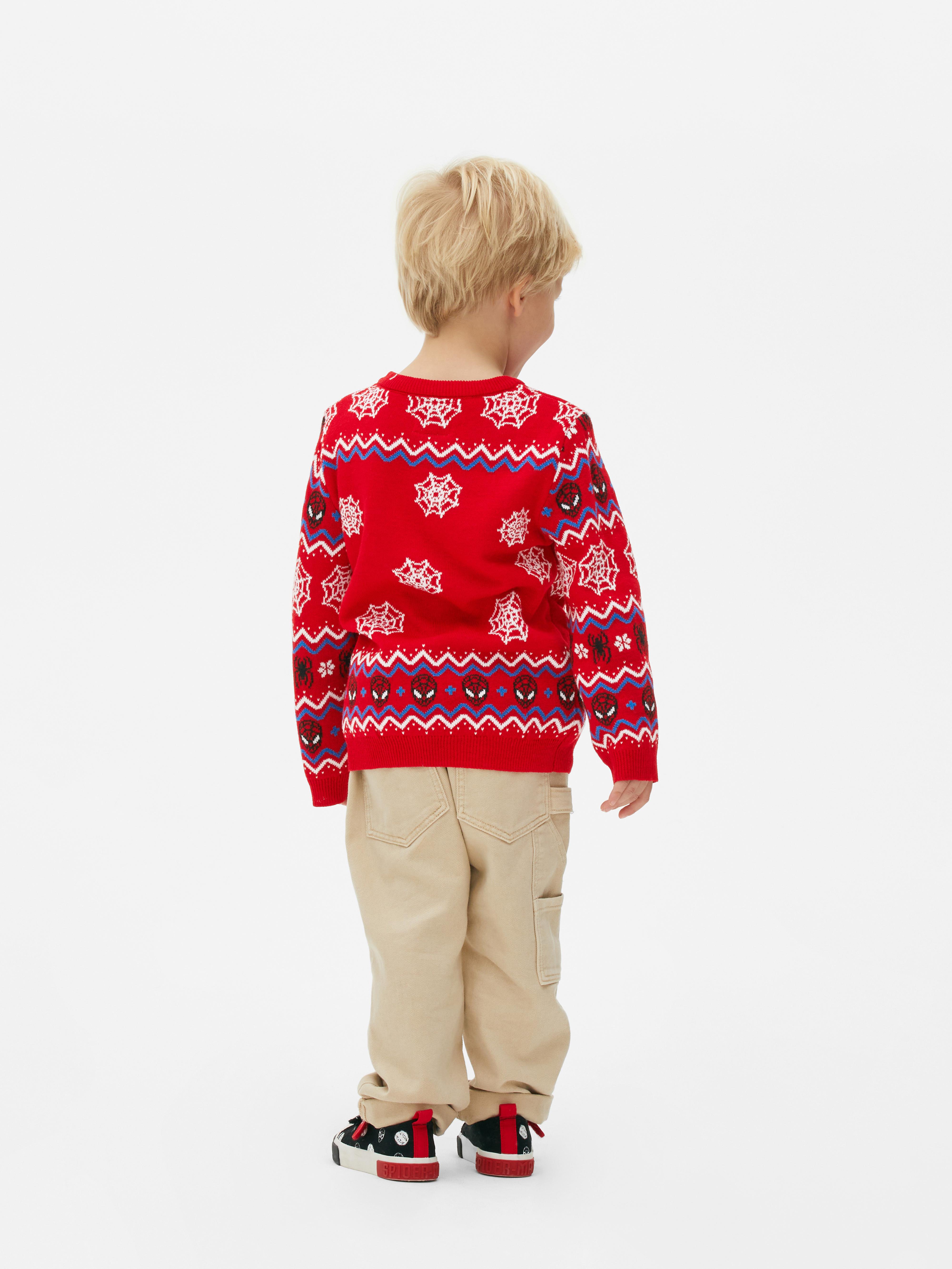 Dziecięcy sweter świąteczny z dzianiny ze Spider-Manem