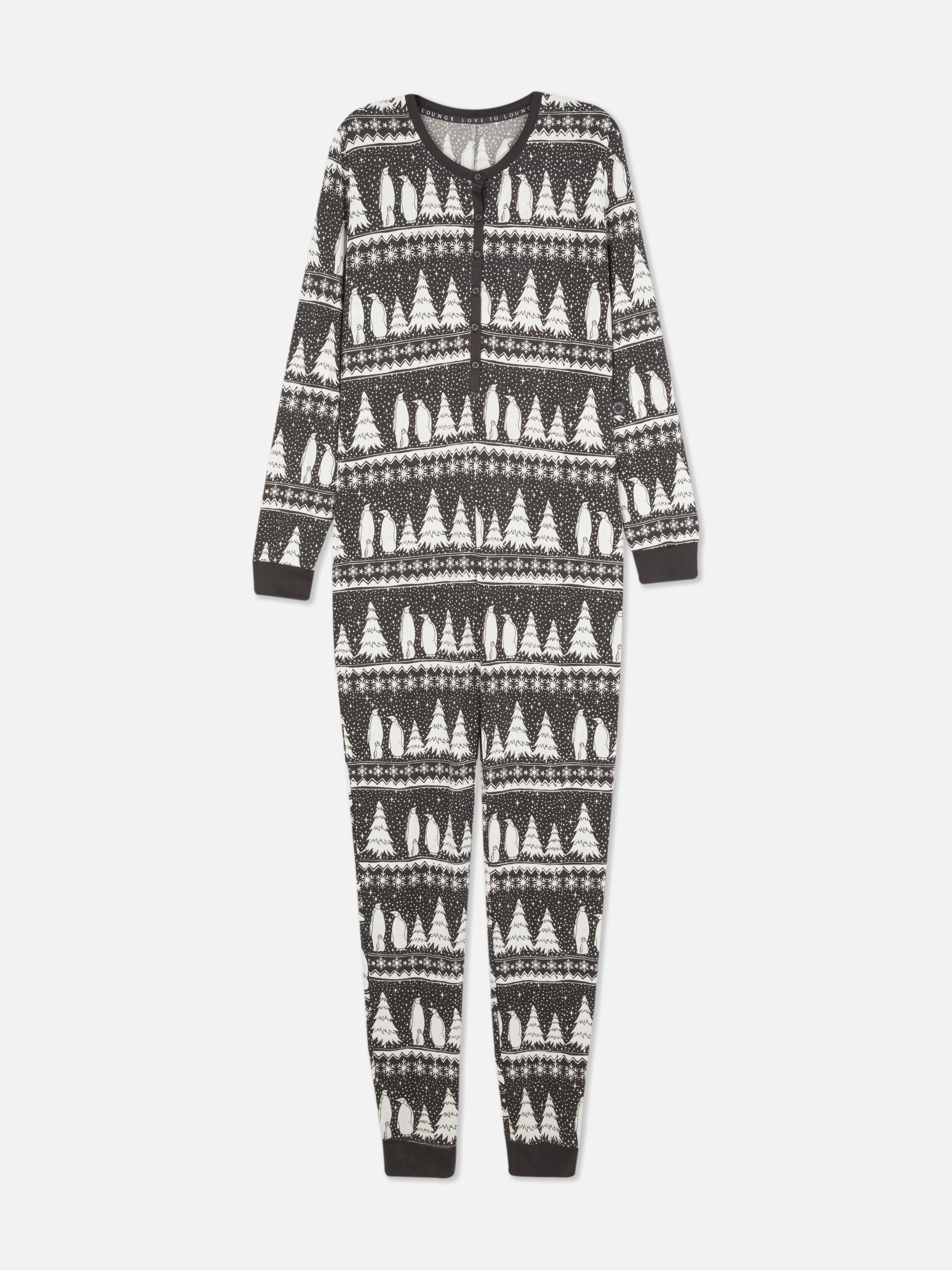 Fair Isle Print Buttoned Pajama Onesie