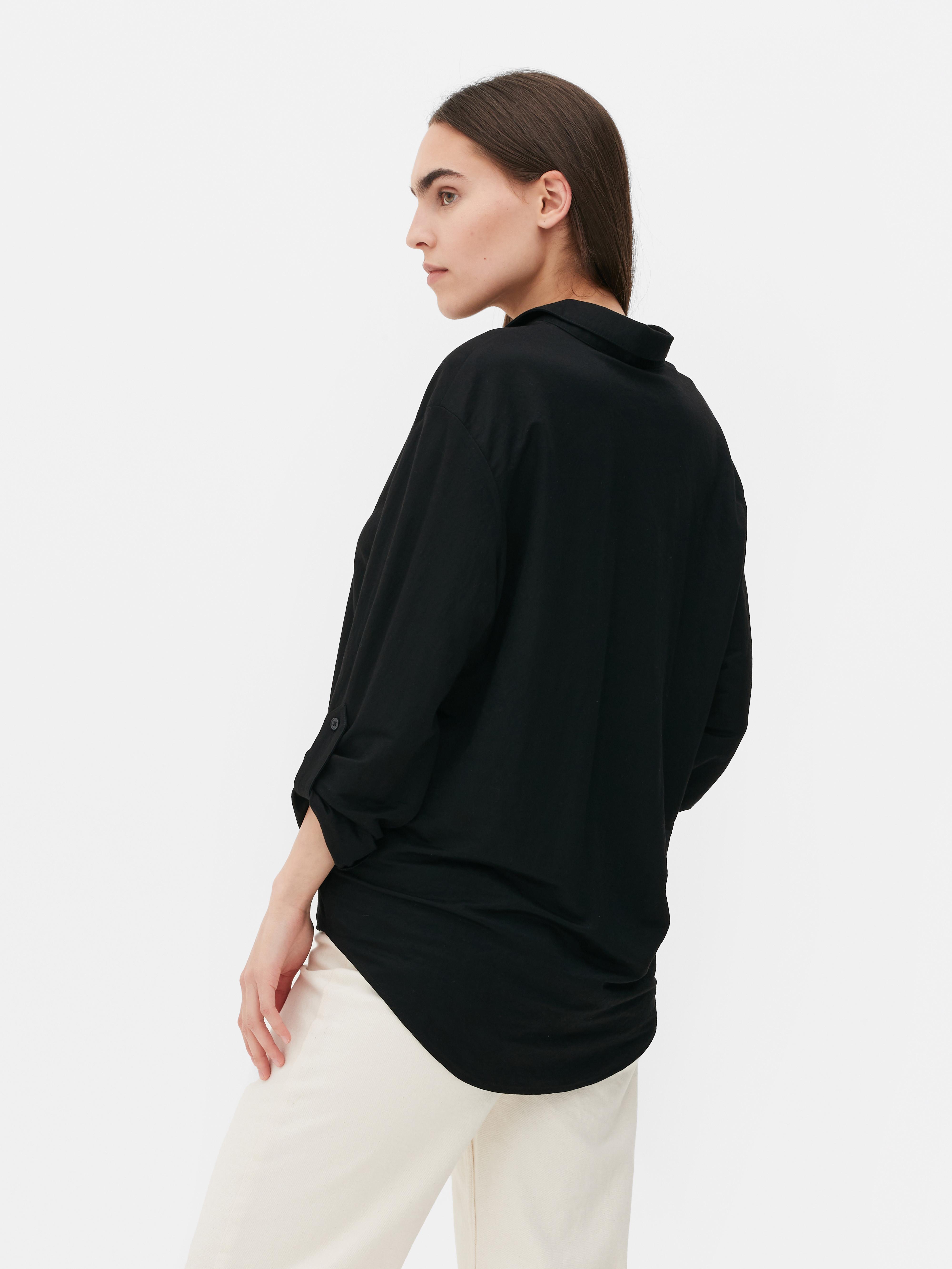 Womens Black Jersey Button Shirt | Primark