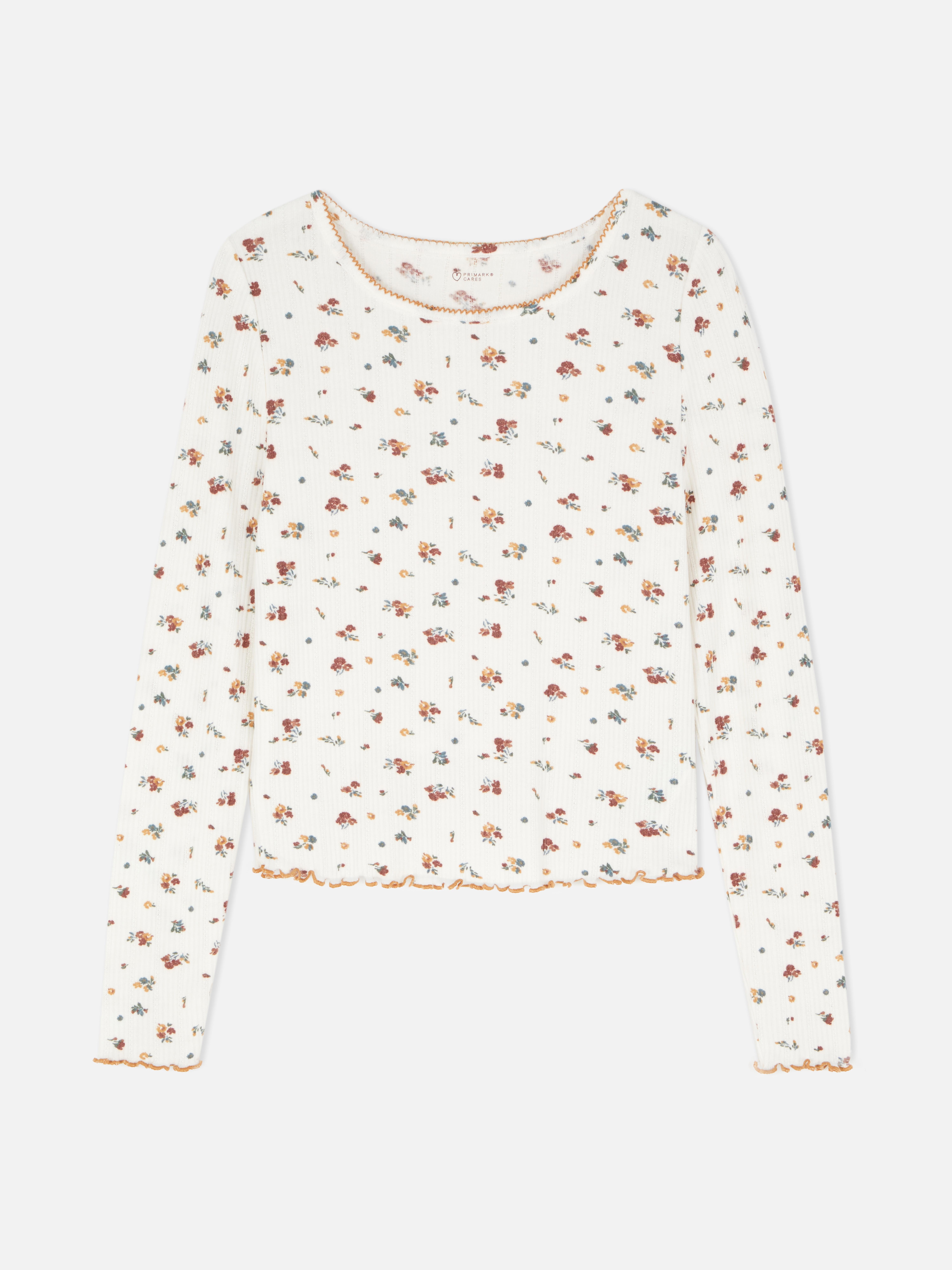 Floral Pointelle Long Sleeve Pyjama Top