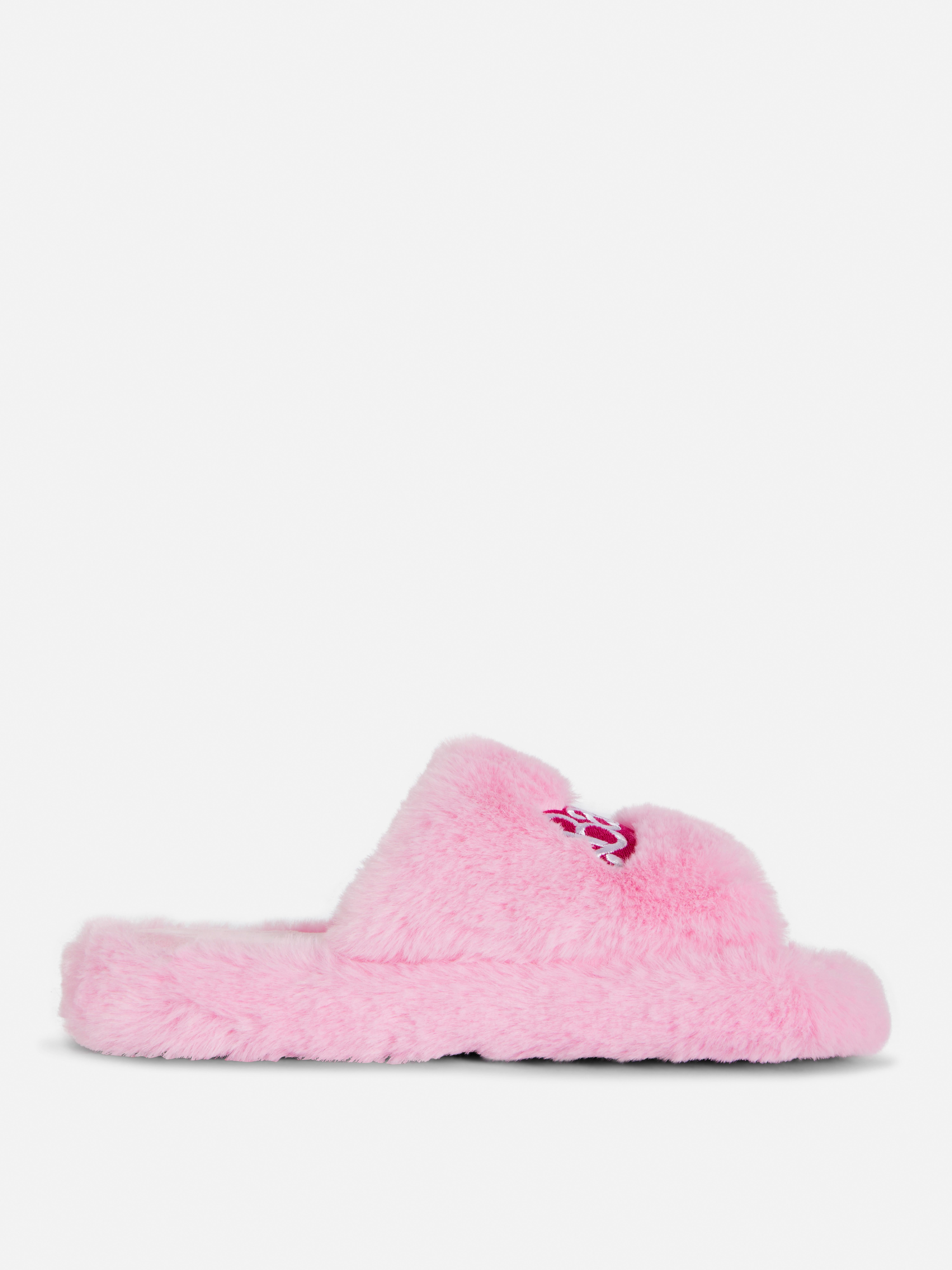 Womens Pink Barbie The Movie Fluffy Slippers