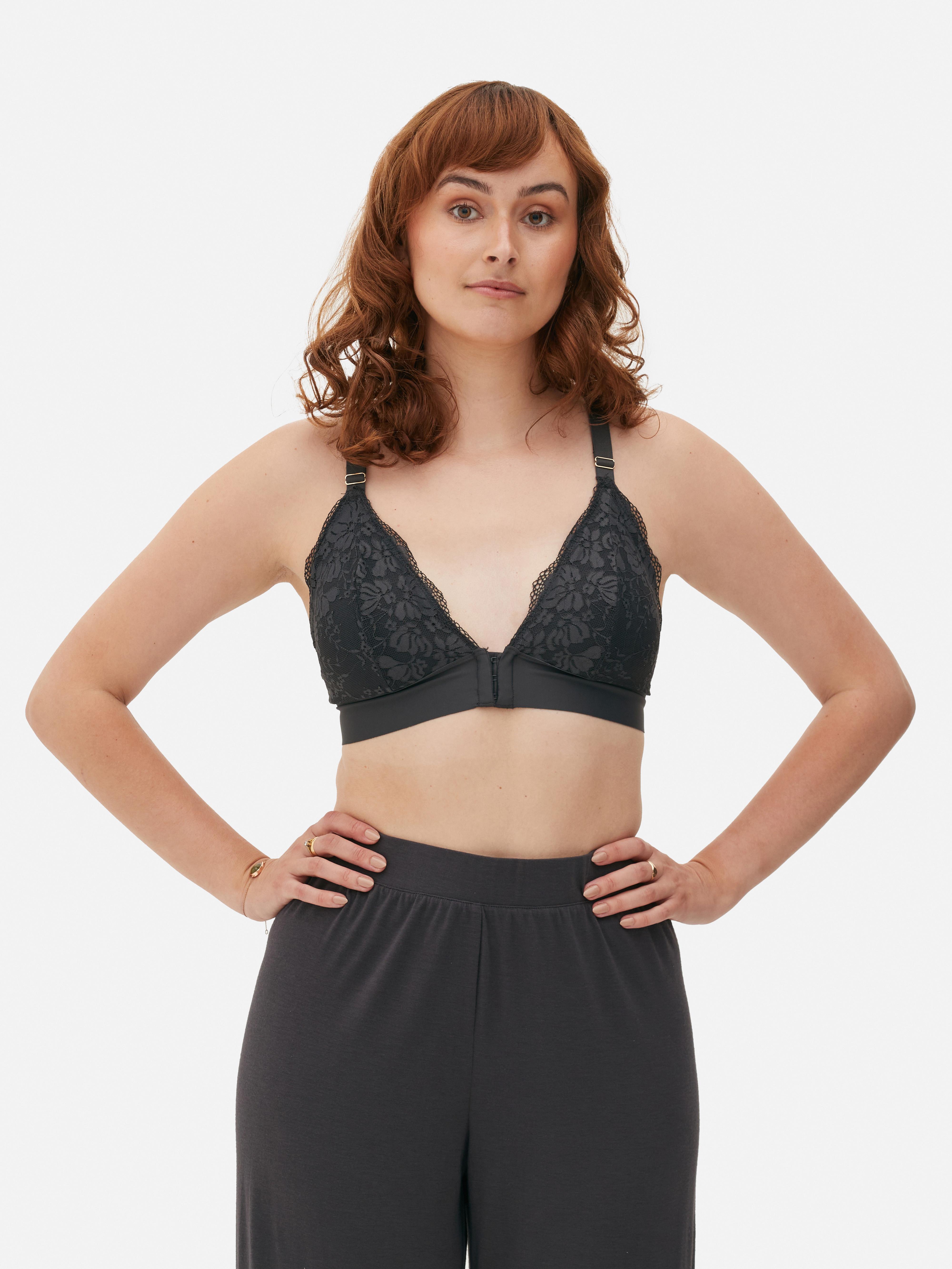 Womens Grey Post-Surgery Front Fastening Lace Bralette