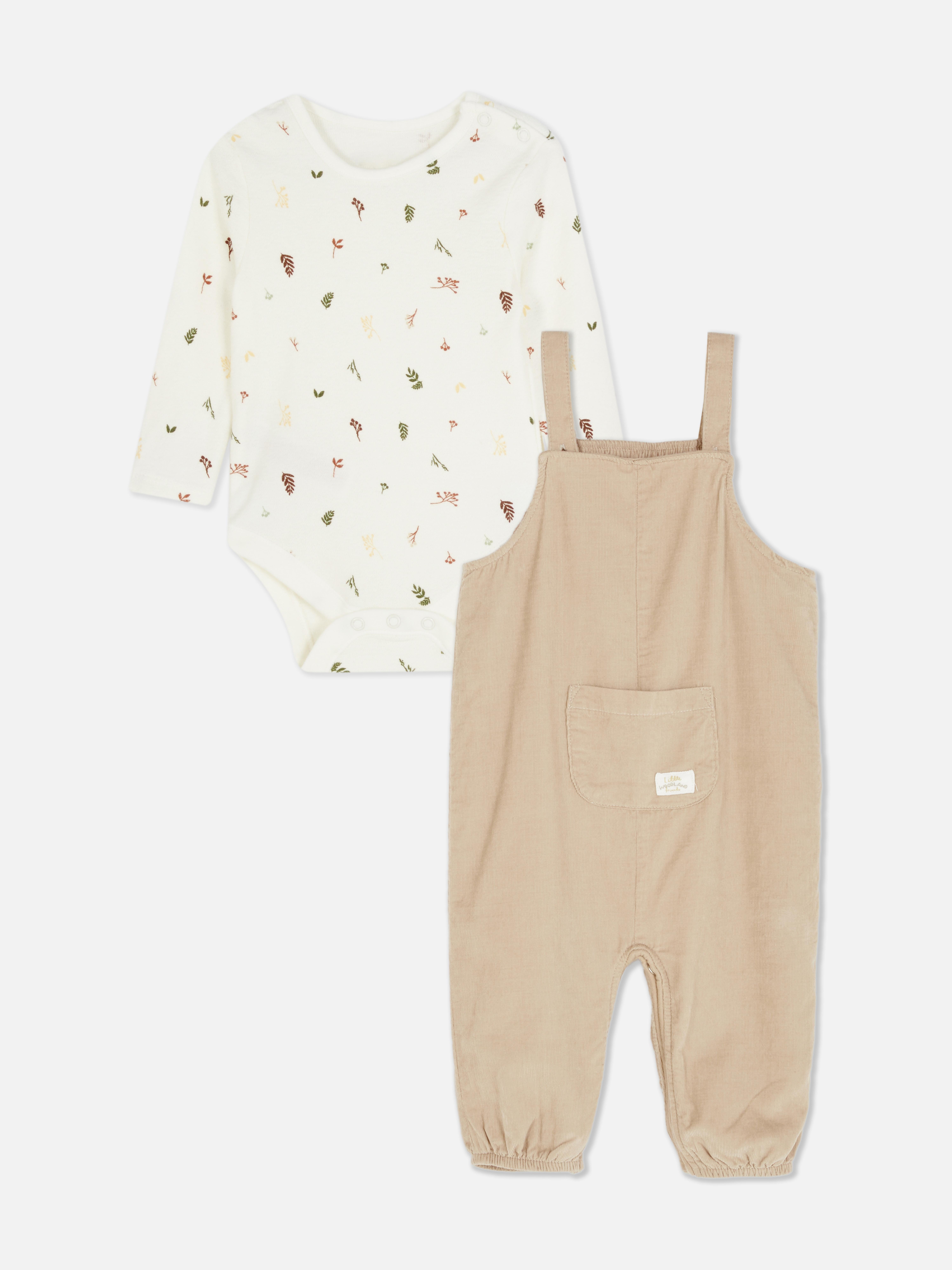 Corduroy Bodysuit and Overalls Set